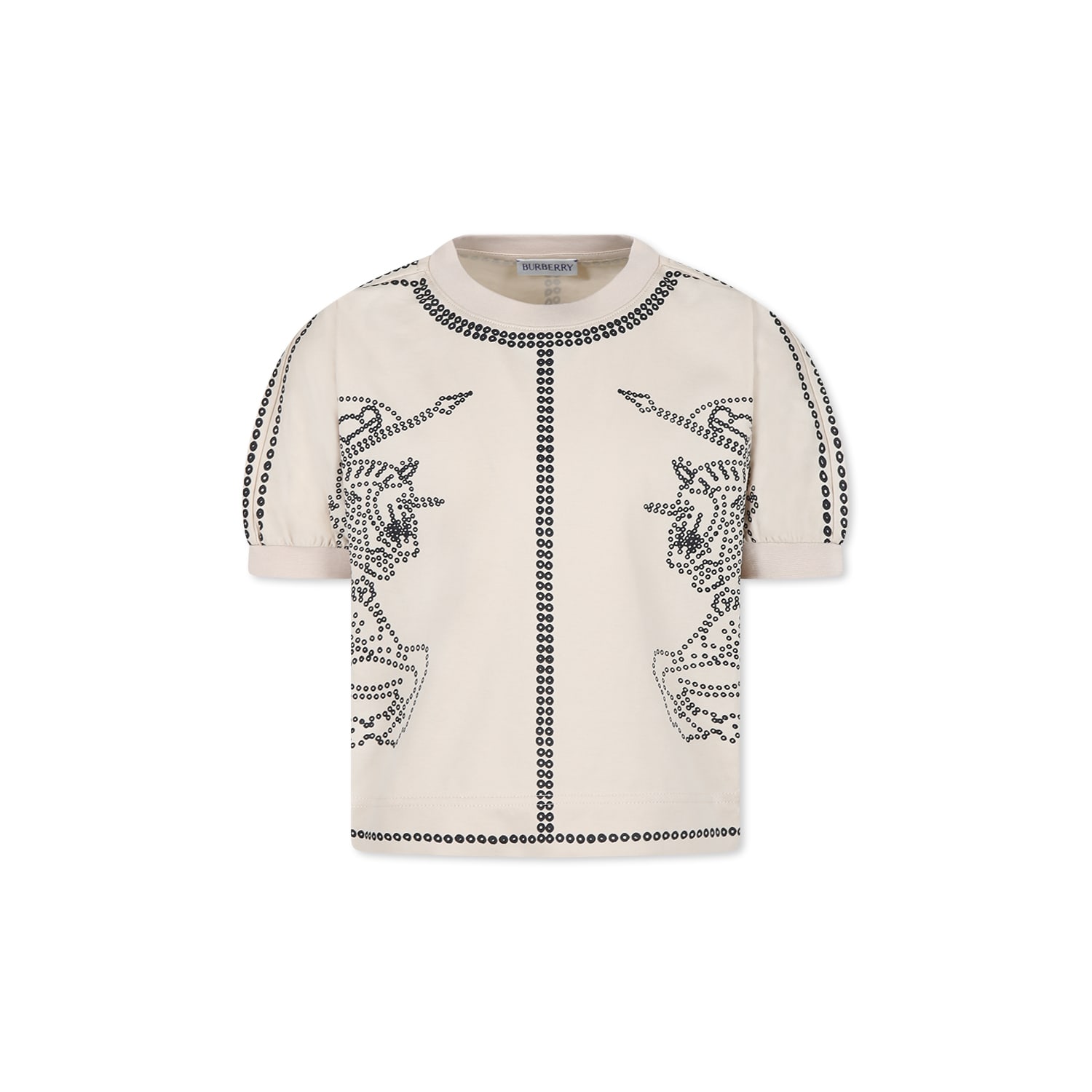 Burberry Kids' Ivory T-shirt For Girl With Equestrian Knigh