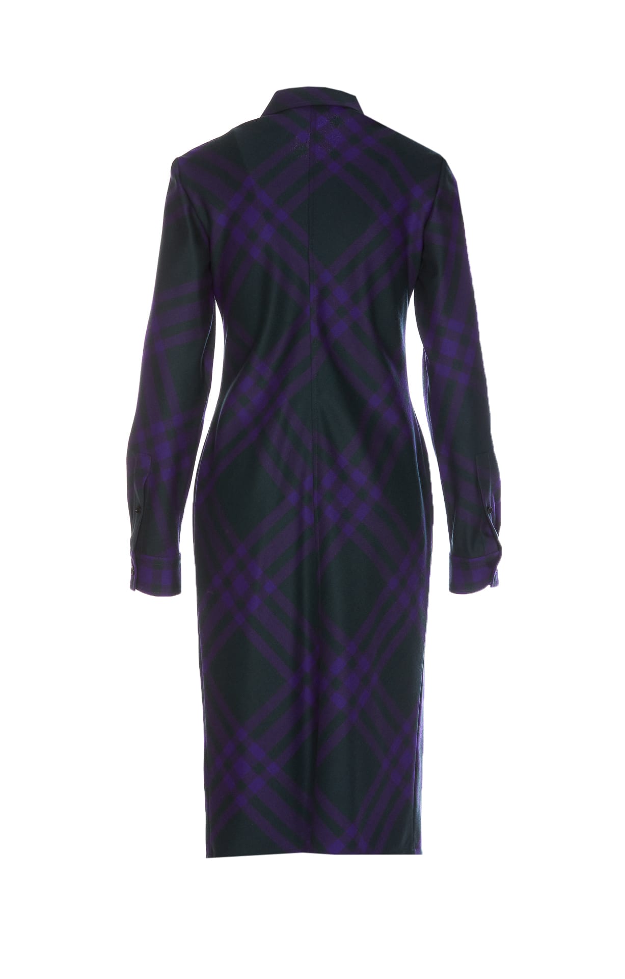 Burberry Long Sleeved Checked Shirt Dress In Purple