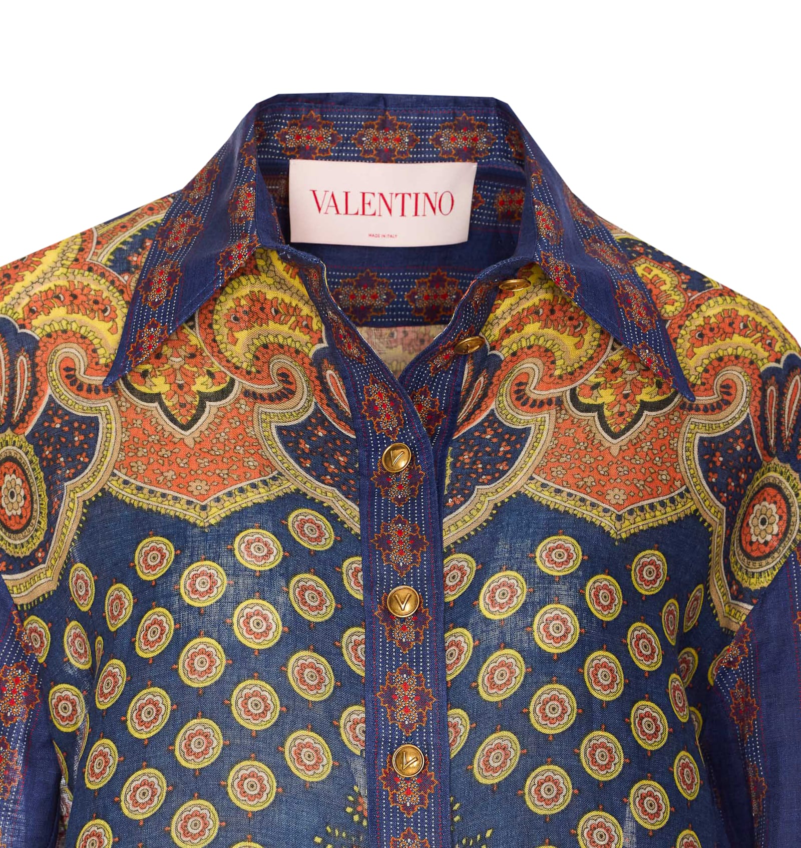 Valentino Garavani Women Paisley Linen Shirt With Medaglioni Voyage Imaginaire Pattern In Multicolour