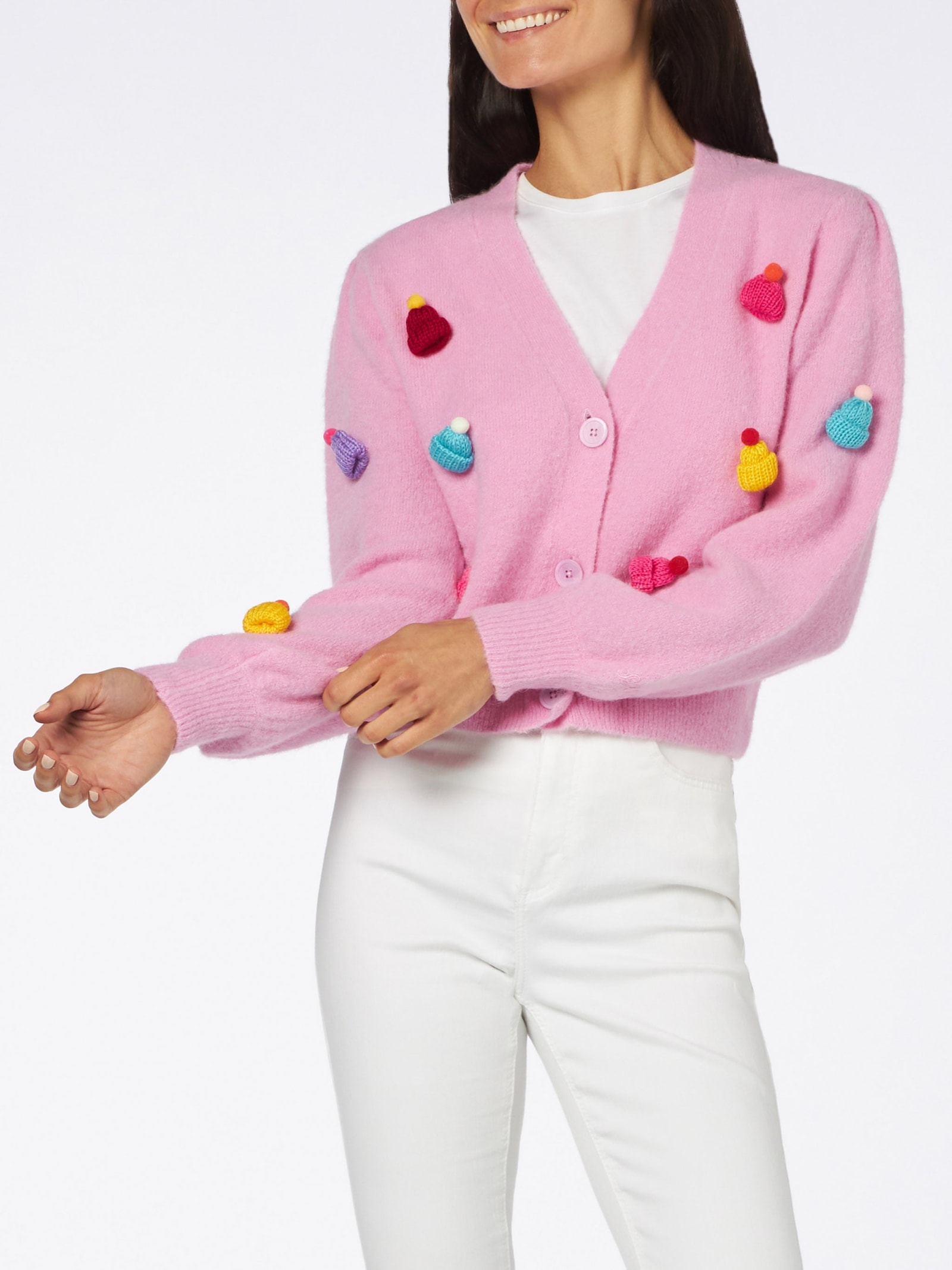 Woman Brushed Cropped Cardigan With Puff Sleeves