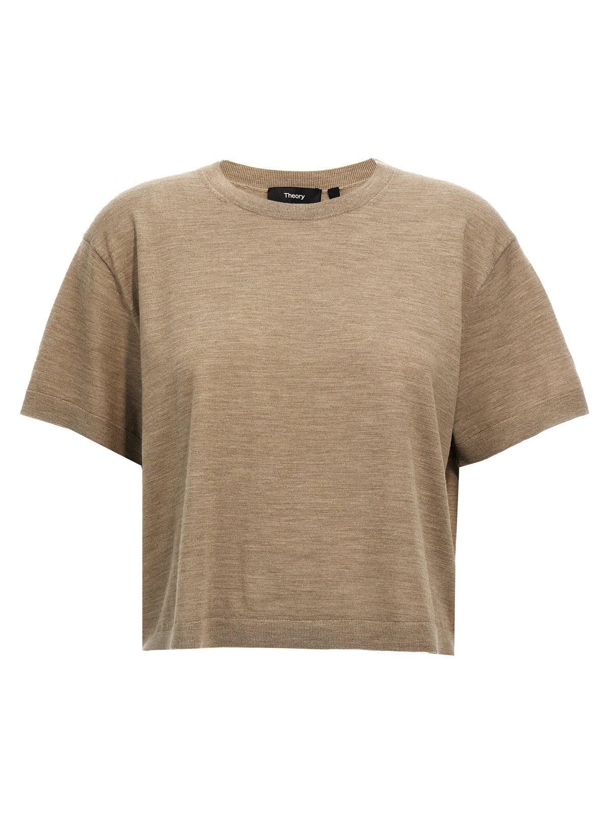 Shop Theory Cropped Knitted T-shirt In Brown