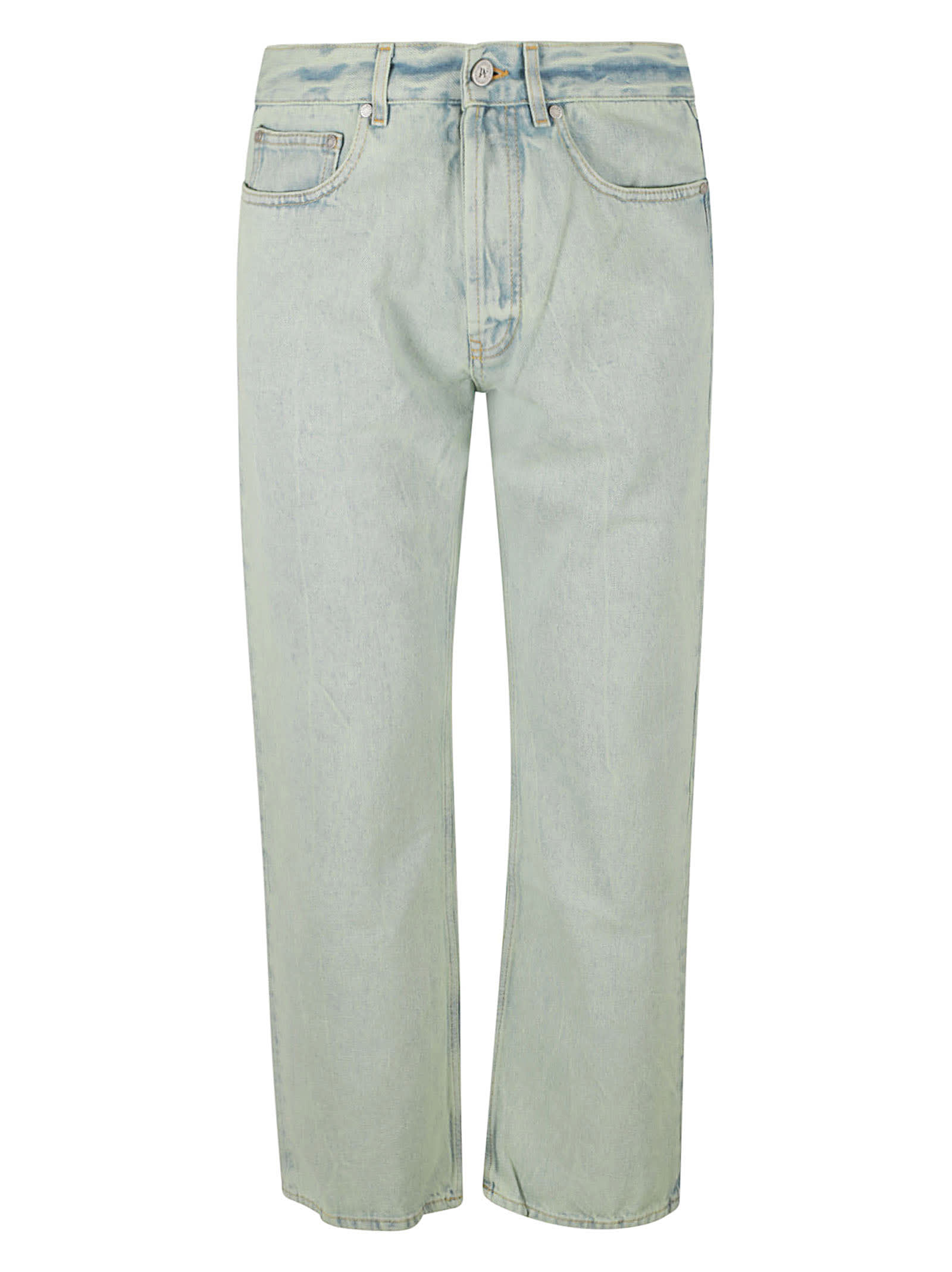 Palm Angels Belt Loops Faded Wash Five-pocket Trousers In Mint/off White