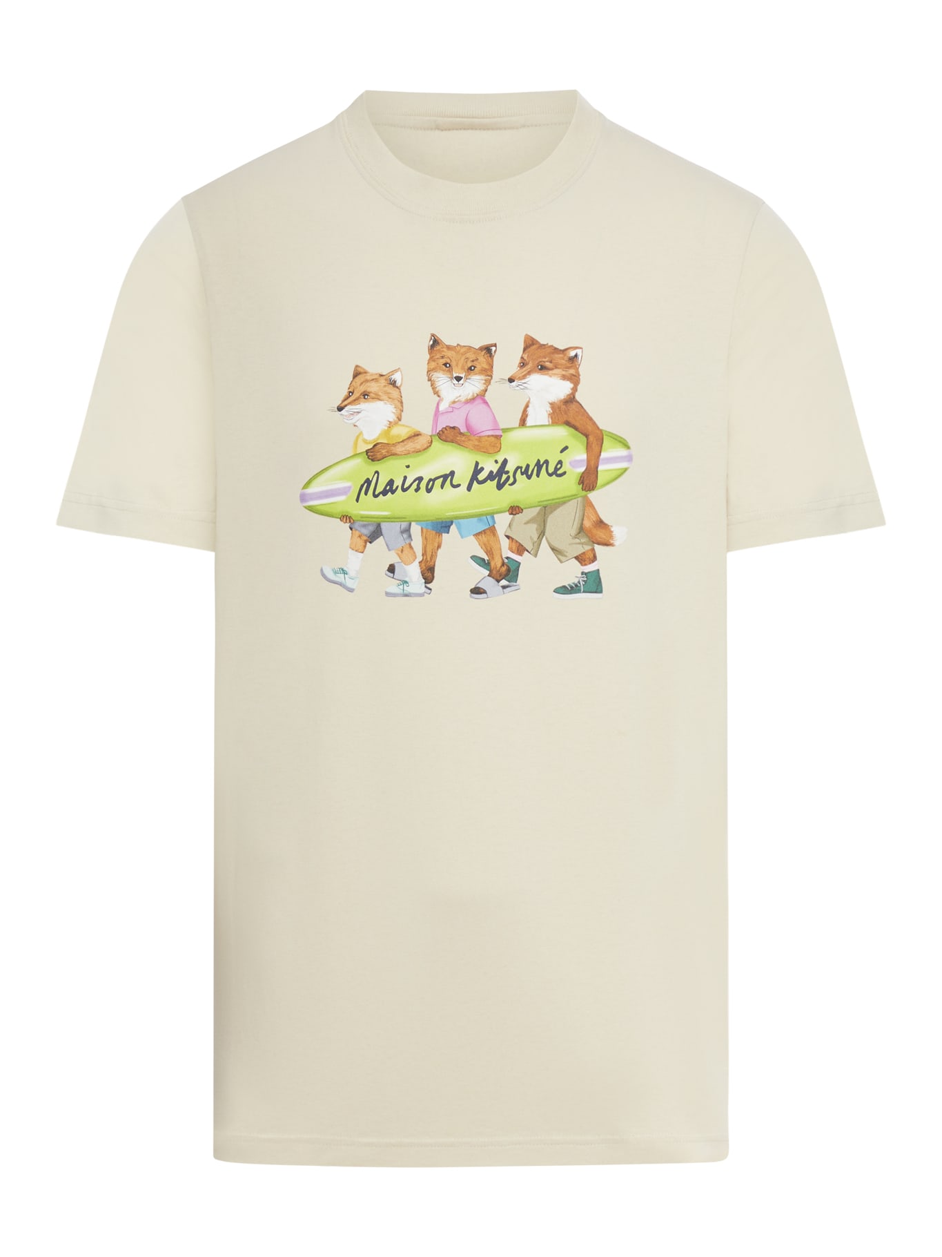 Shop Maison Kitsuné Surfing Foxes Comfort Tee-shirt In Paper