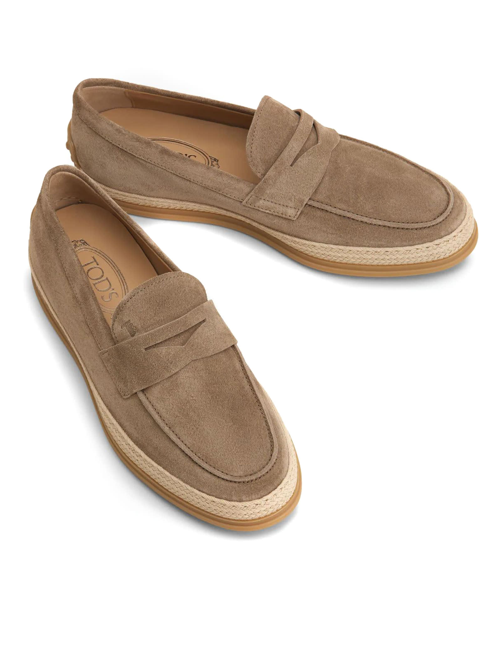 Shop Tod's Loafers In Brown Velvety Suede In Grey