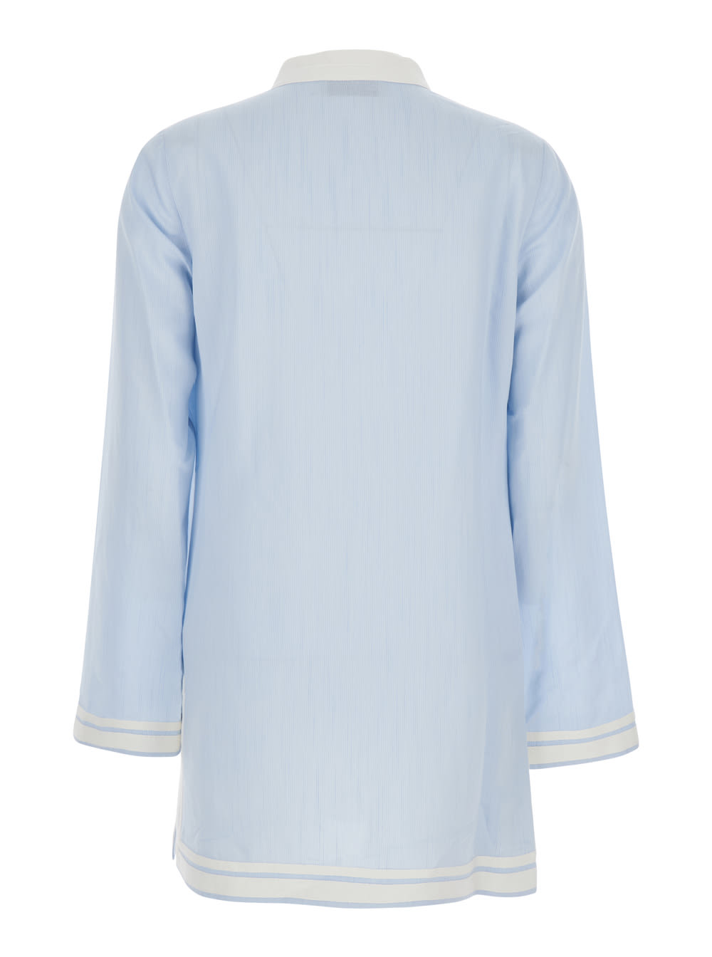 Tory Burch Light Blue Kaftan With V-neck And Pendant On The Front In Silk And Viscose Blend Woman In Blu