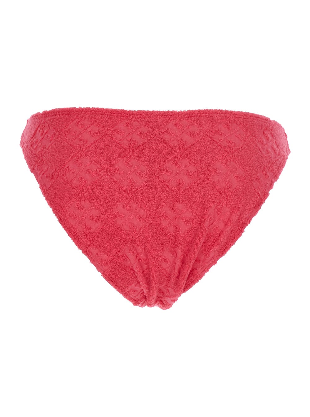Tory Burch Terry Pink Bikini Bottoms With All-over Logo Embroidery In Cotton Blend Stretch Woman In Red