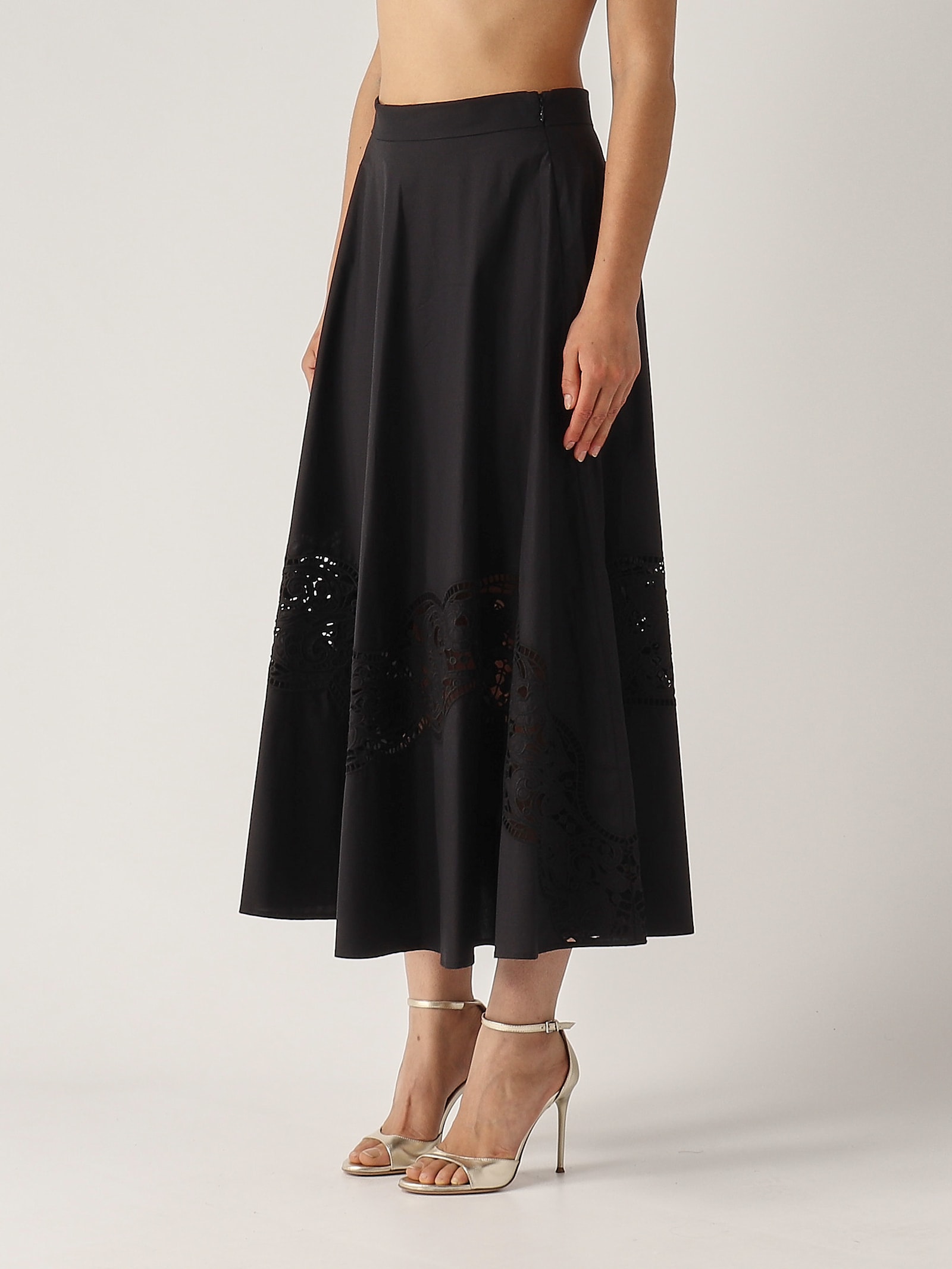 Twinset Lace-insert A-line Skirt In Nero