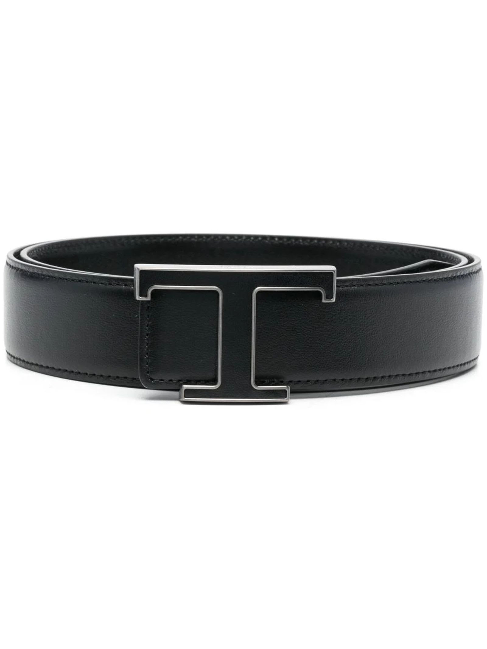 Shop Tod's Black Calf Leather T Timeless Belt