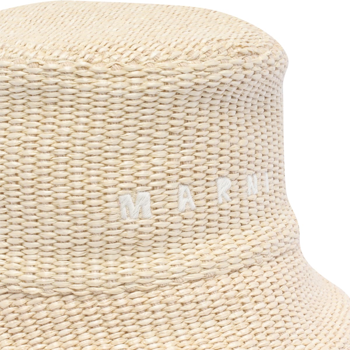 Shop Marni Bucket Hat Rafia Effect With Embroidered Logo In White