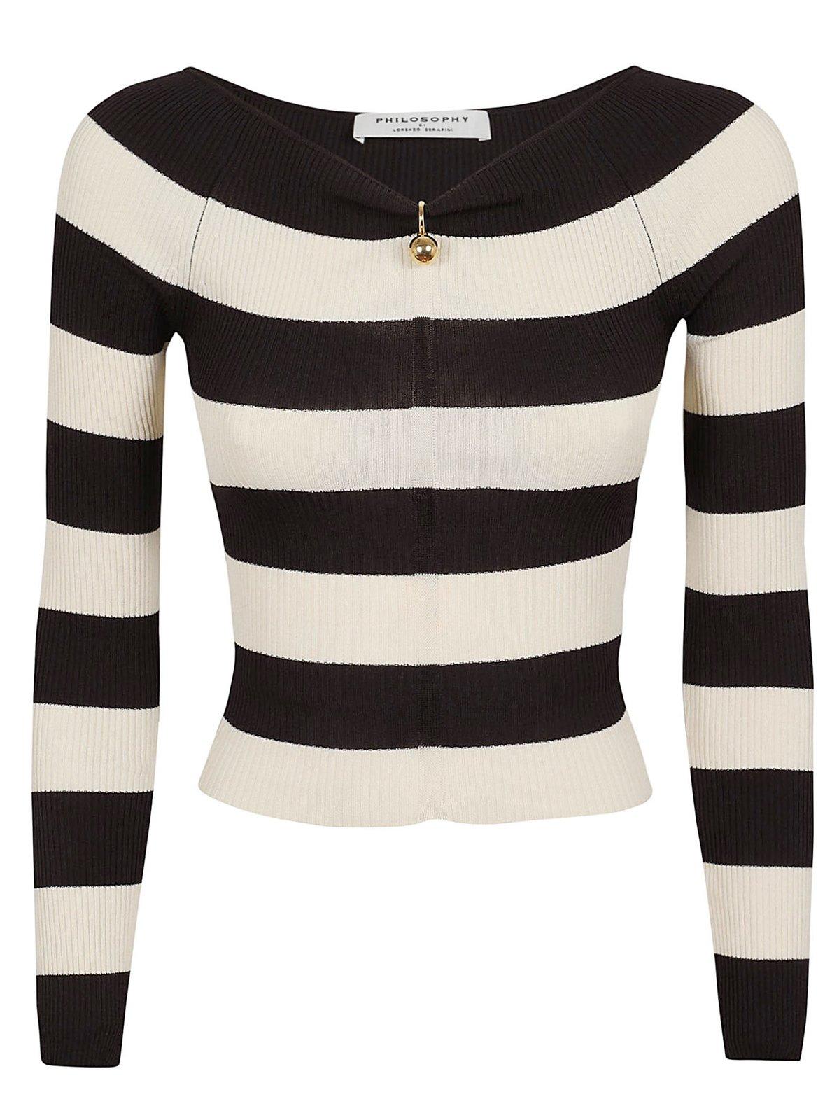 Shop Philosophy Di Lorenzo Serafini Boat Neck Striped Jumper In White