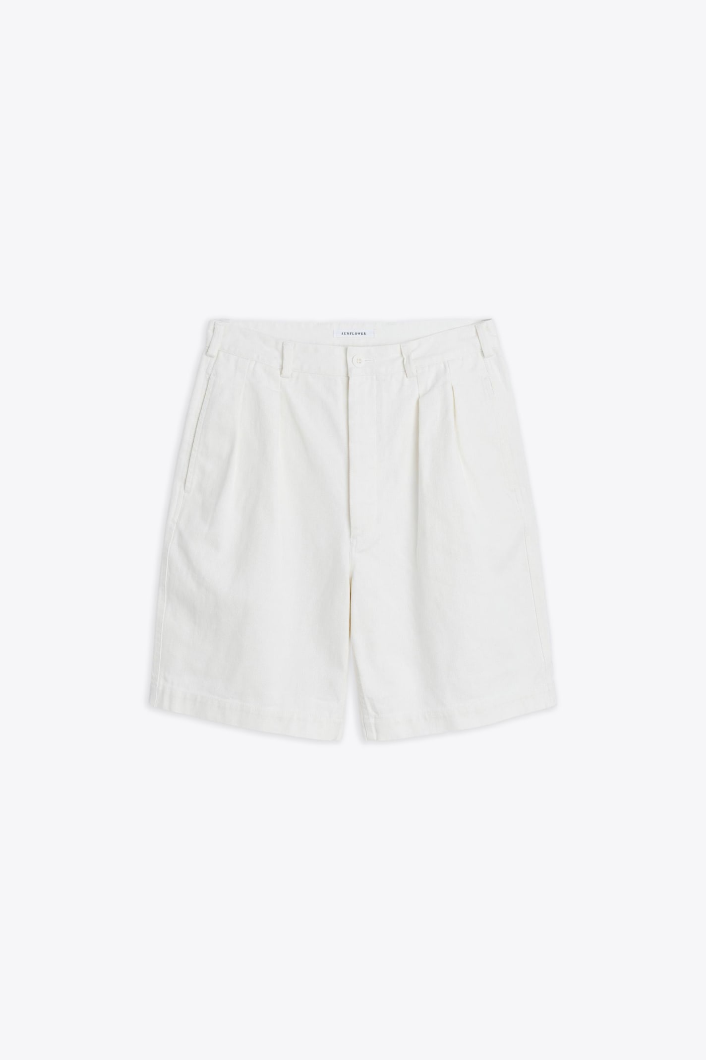 #4134 Off white denim twill loose fit pleated shorts - Pleated Shorts