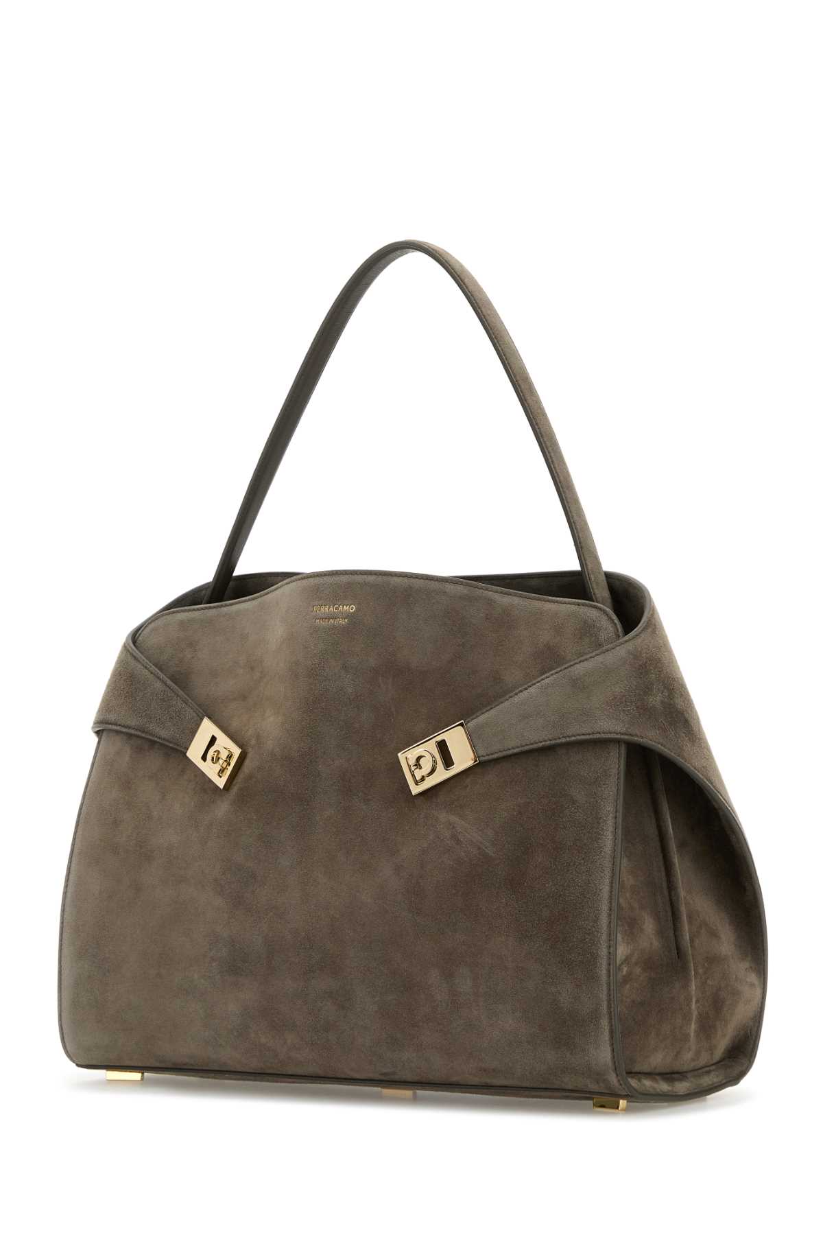 FERRAGAMO GREY SUEDE LARGE HUG SOFT SHOULDER BAG