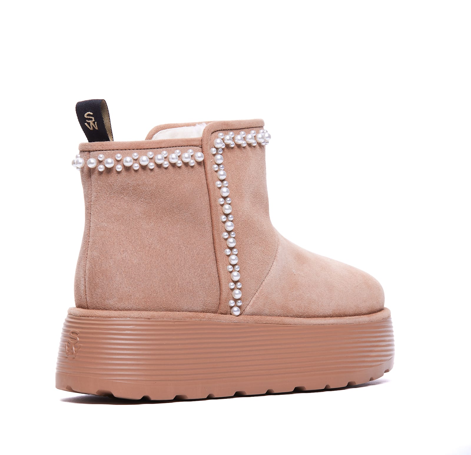 Stuart Weitzman Nellie Pearl Flatform Booties In Beige