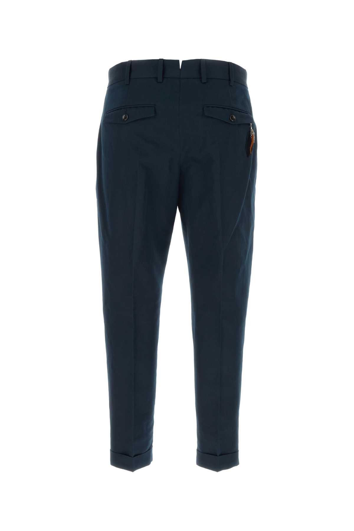 Pt01 Navy Blue Stretch Cotton Pant In Bluscuro