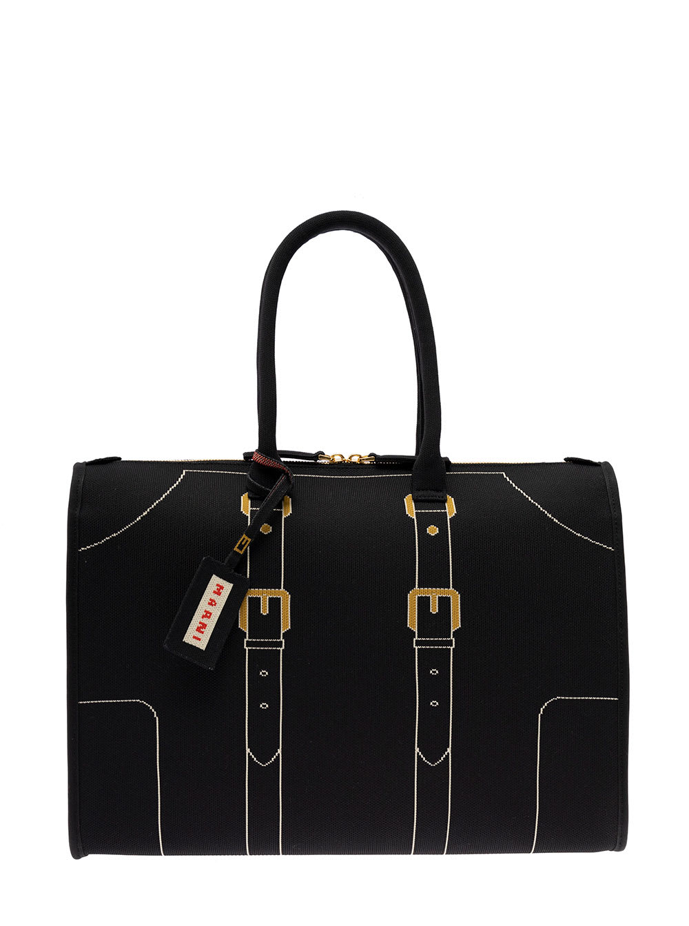 Marni Womens Black Fabric Handbag With Buckles Print