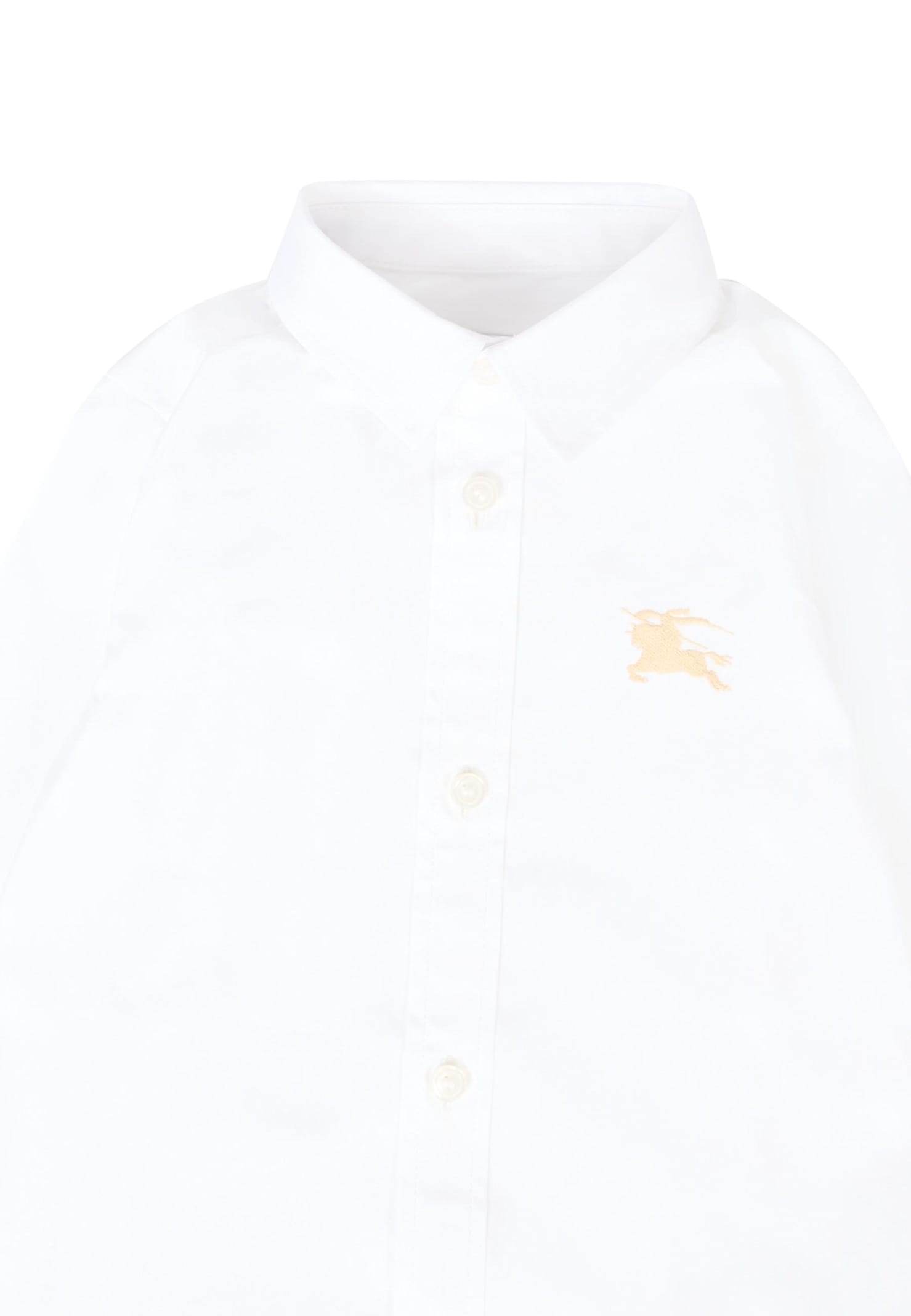 Burberry White Shirt For Babyboy With Beige Logo In White