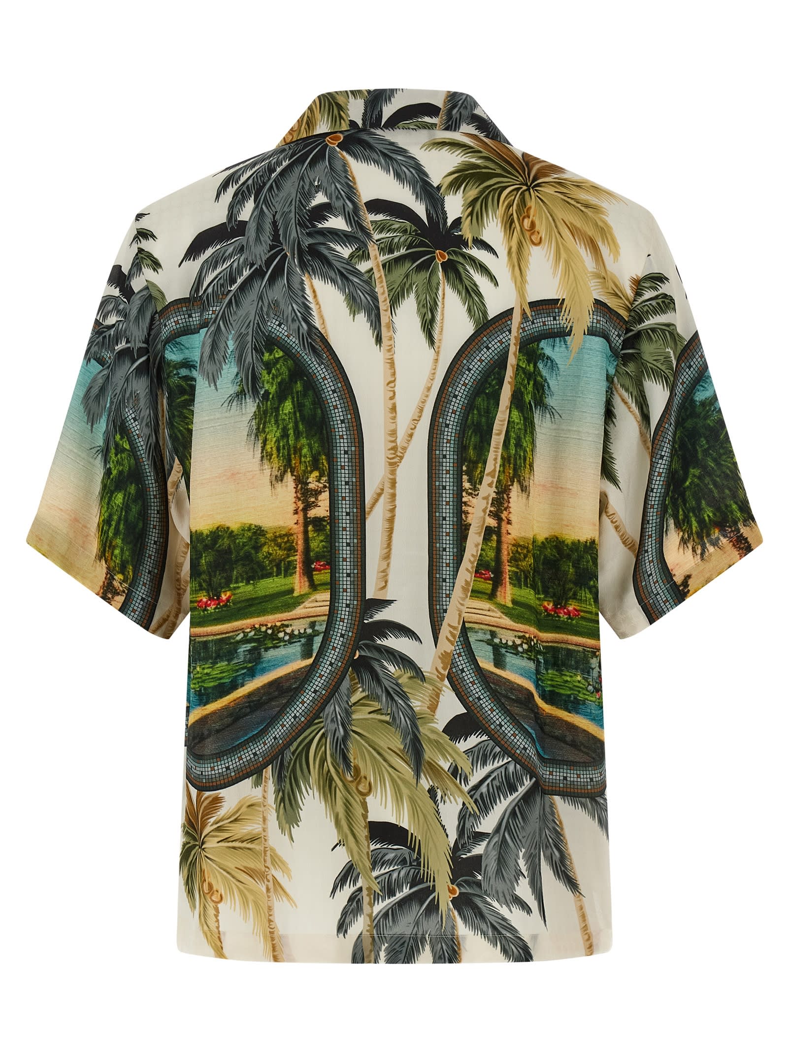 Amiri Convertible-collar Printed Satin-jacquard Shirt In White
