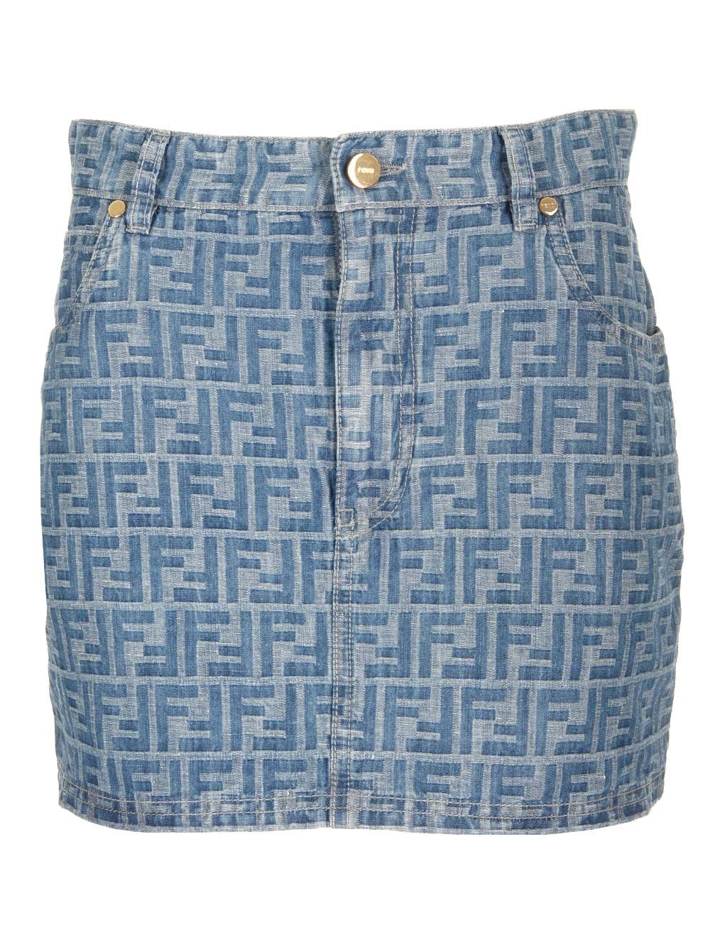 Shop Fendi Chambray Mini Skirt In Light Blue