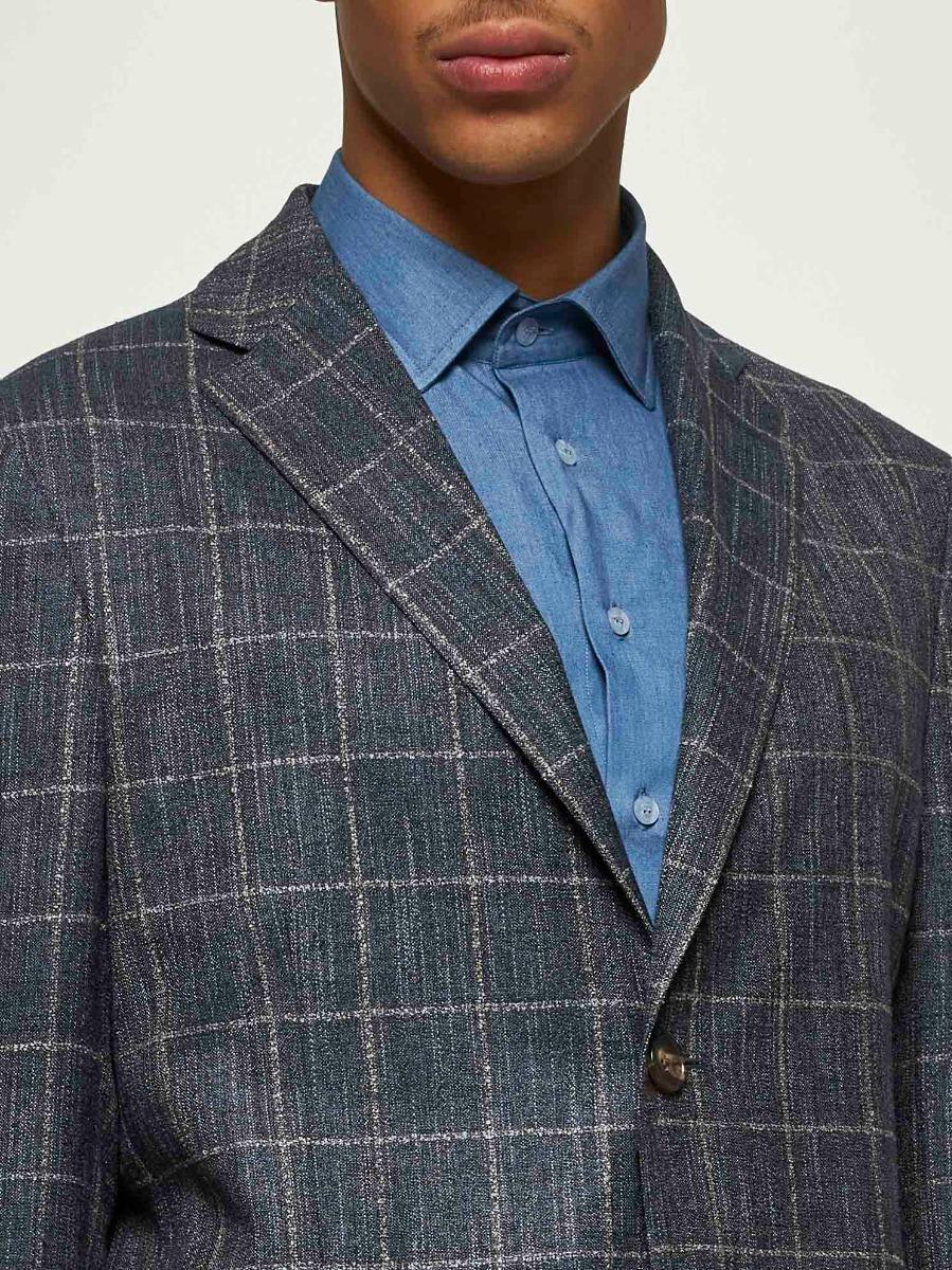 Etro Single-breasted Checked Jacket In Blue