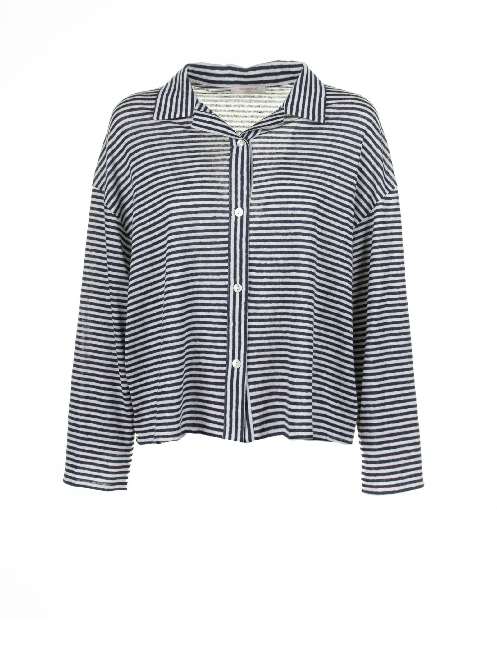 Shop Via Masini 80 Blue And White Striped Shirt In Bianco/blu