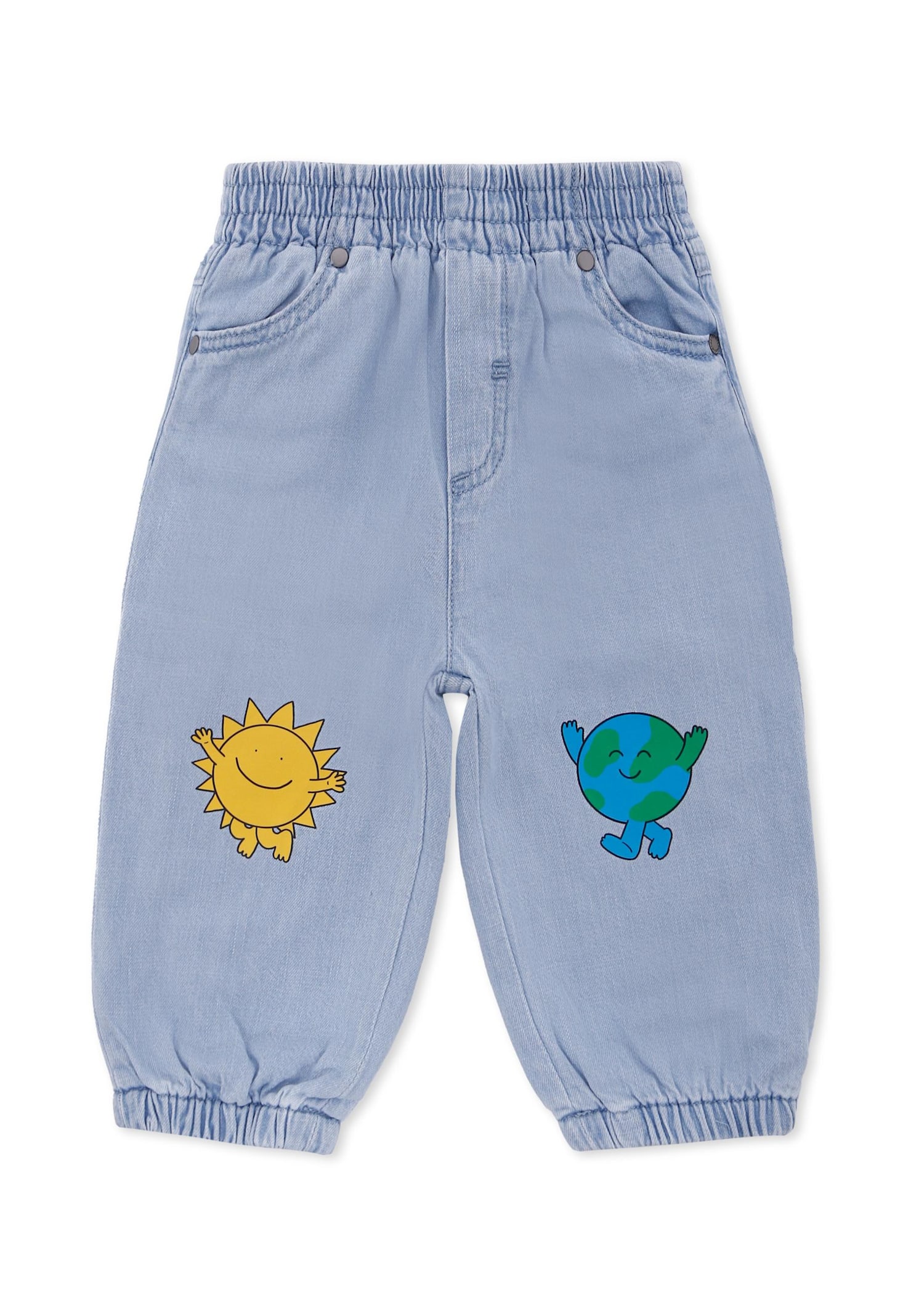 Stella Mccartney Light Blue Jeans For Baby Boy With Earth In Blue