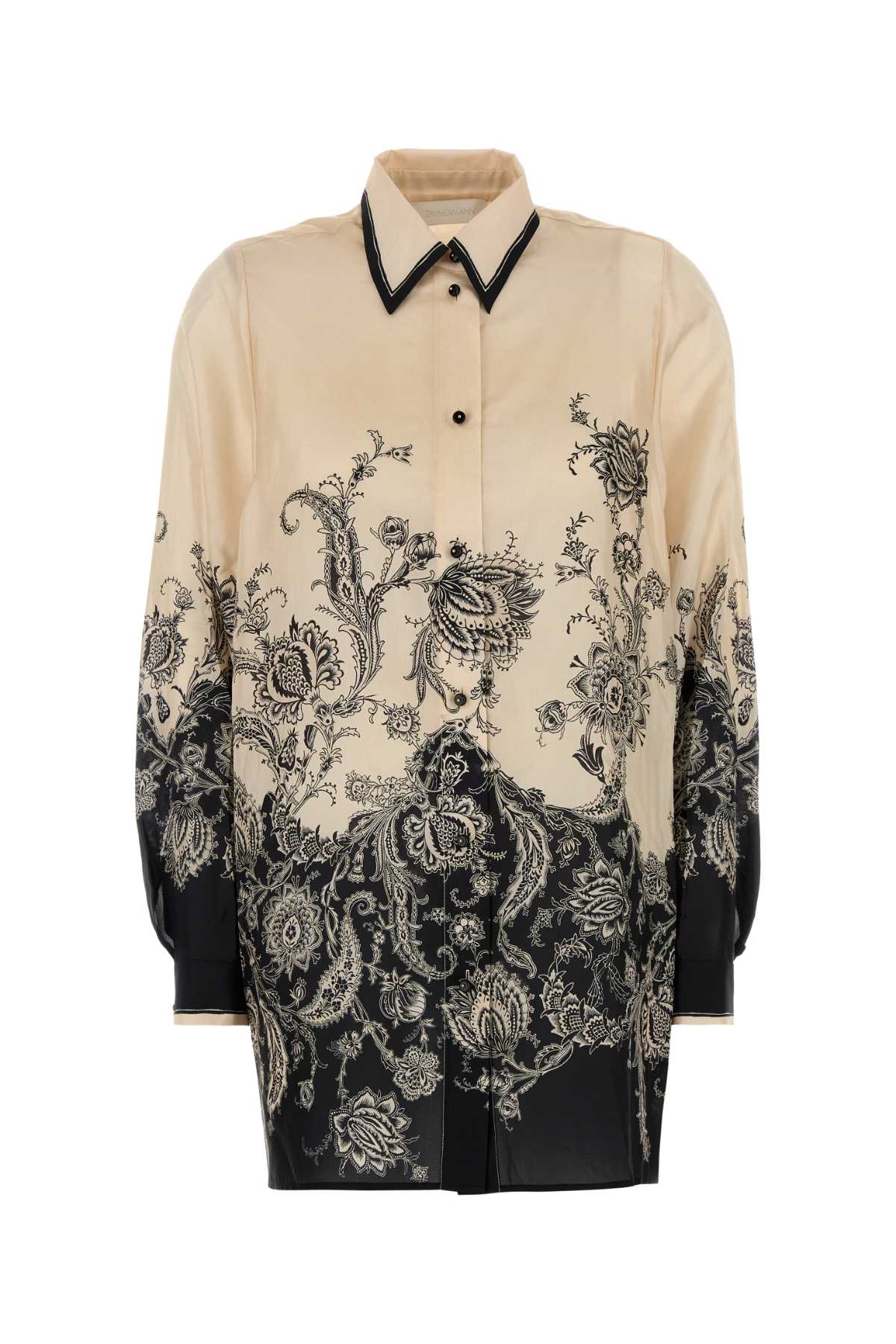 Zimmermann White Floral And Paisley Print Shirt With Contrasting Trim In Multi