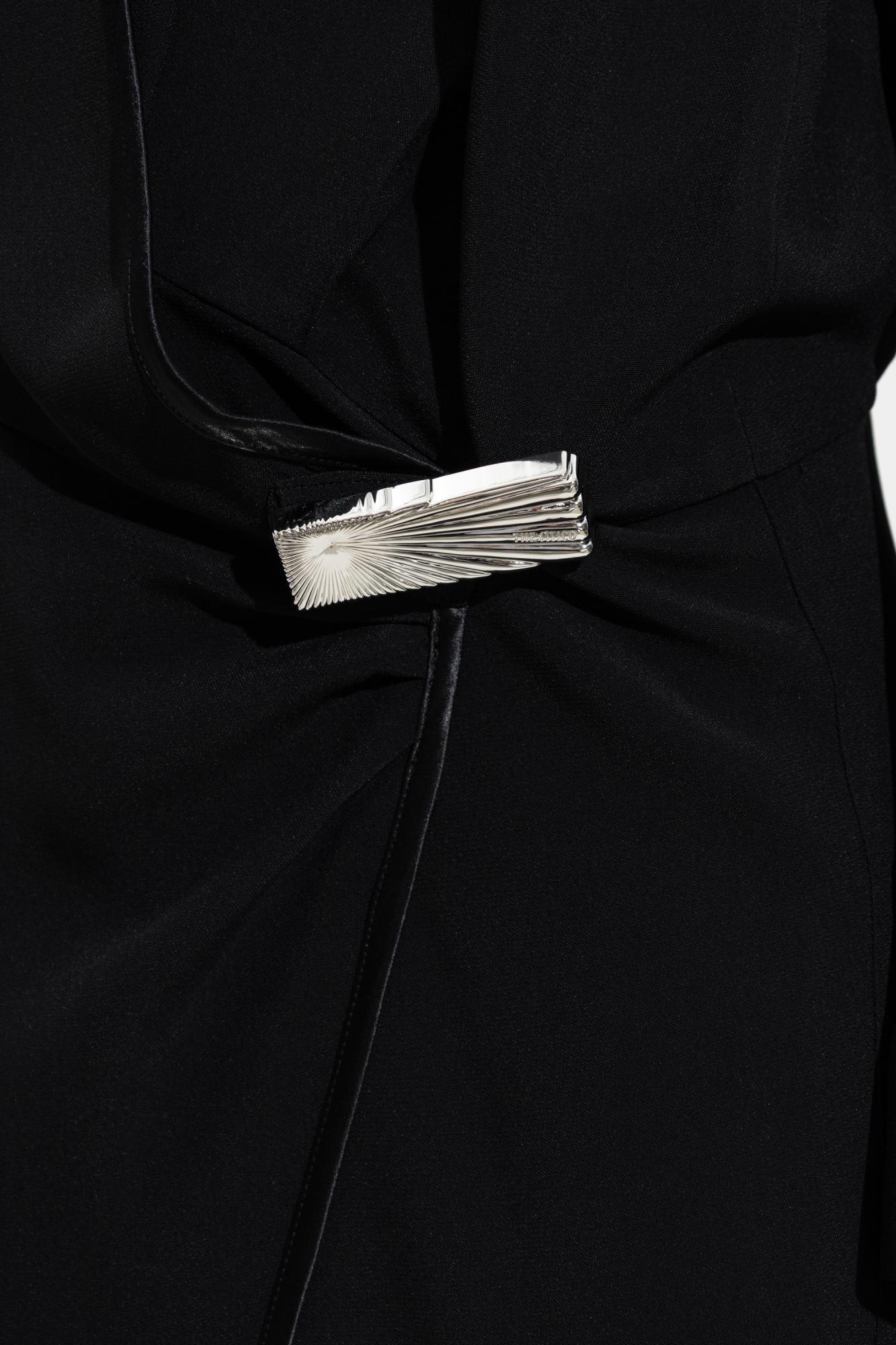 Attico V-neck Slit Midi Dress With Satin Piping In Black