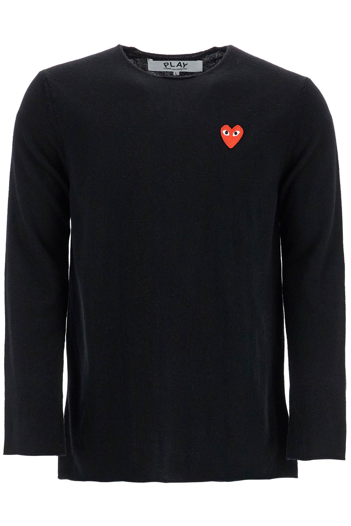 Comme des Garçons Play Black Wool Sweater With Red Heart Logo And Wide Neck