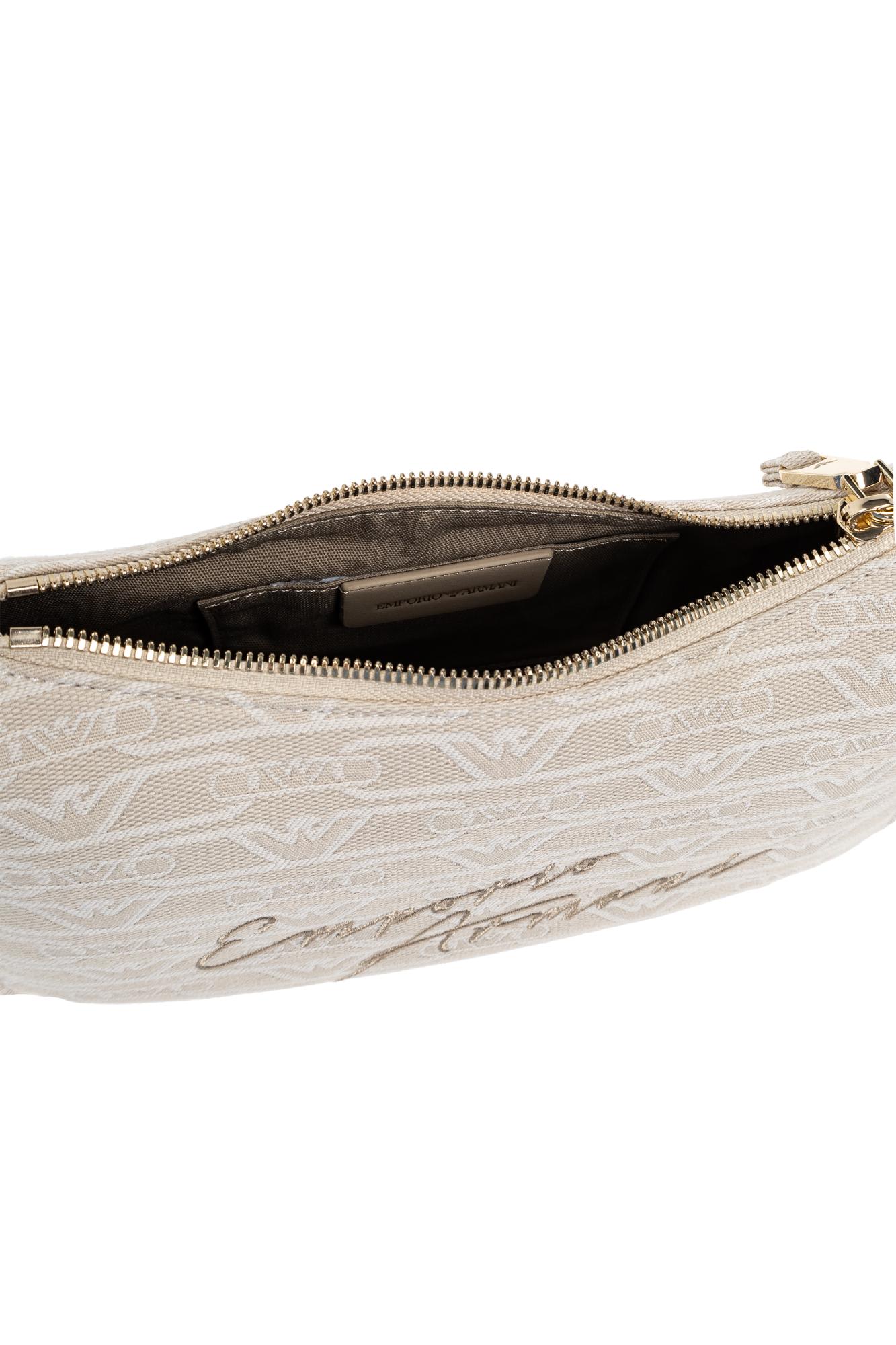 Emporio Armani Shoulder Bag With Embroidered Logo In Natural