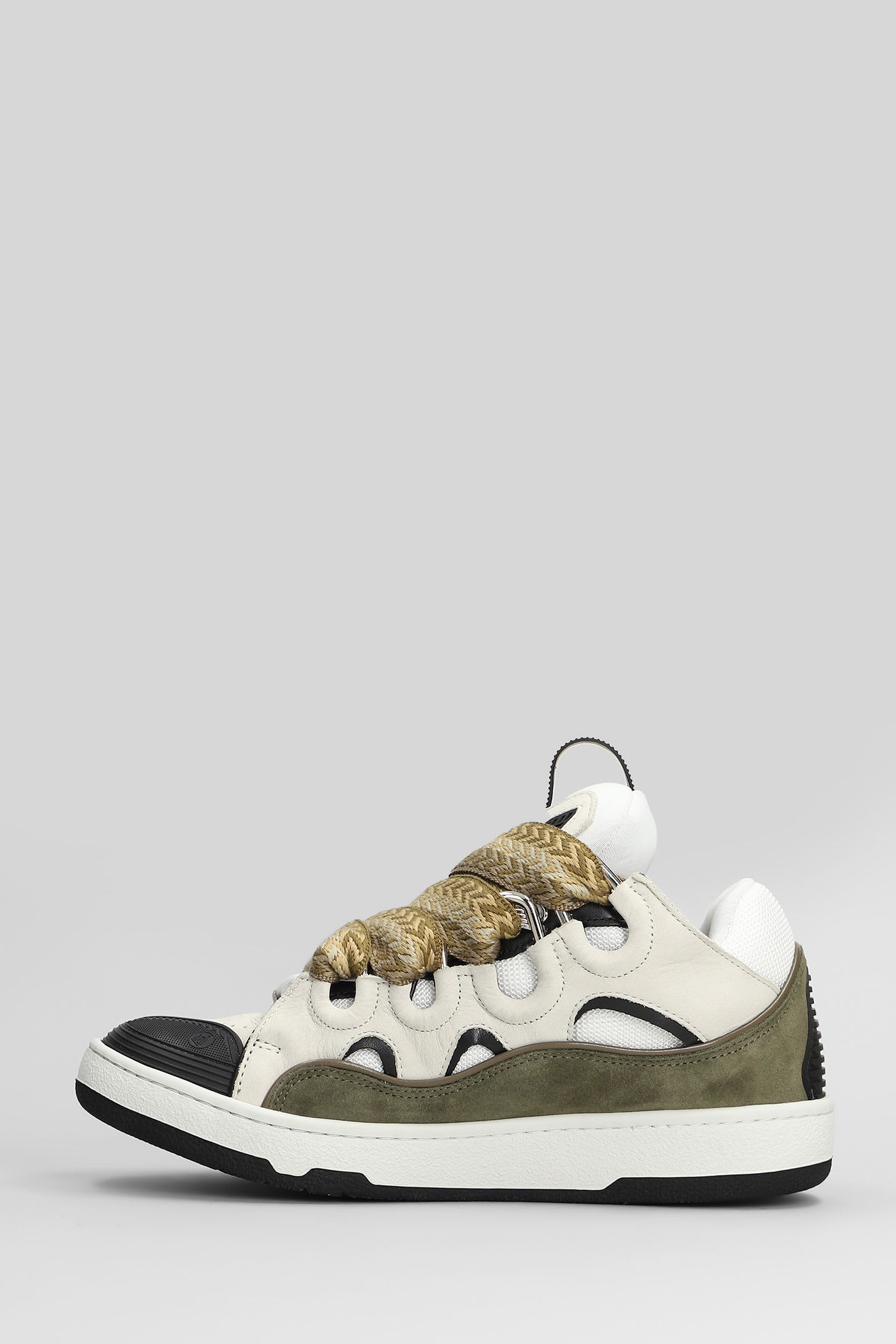Lanvin Curb Sneakers In Grey Suede And Leather In White