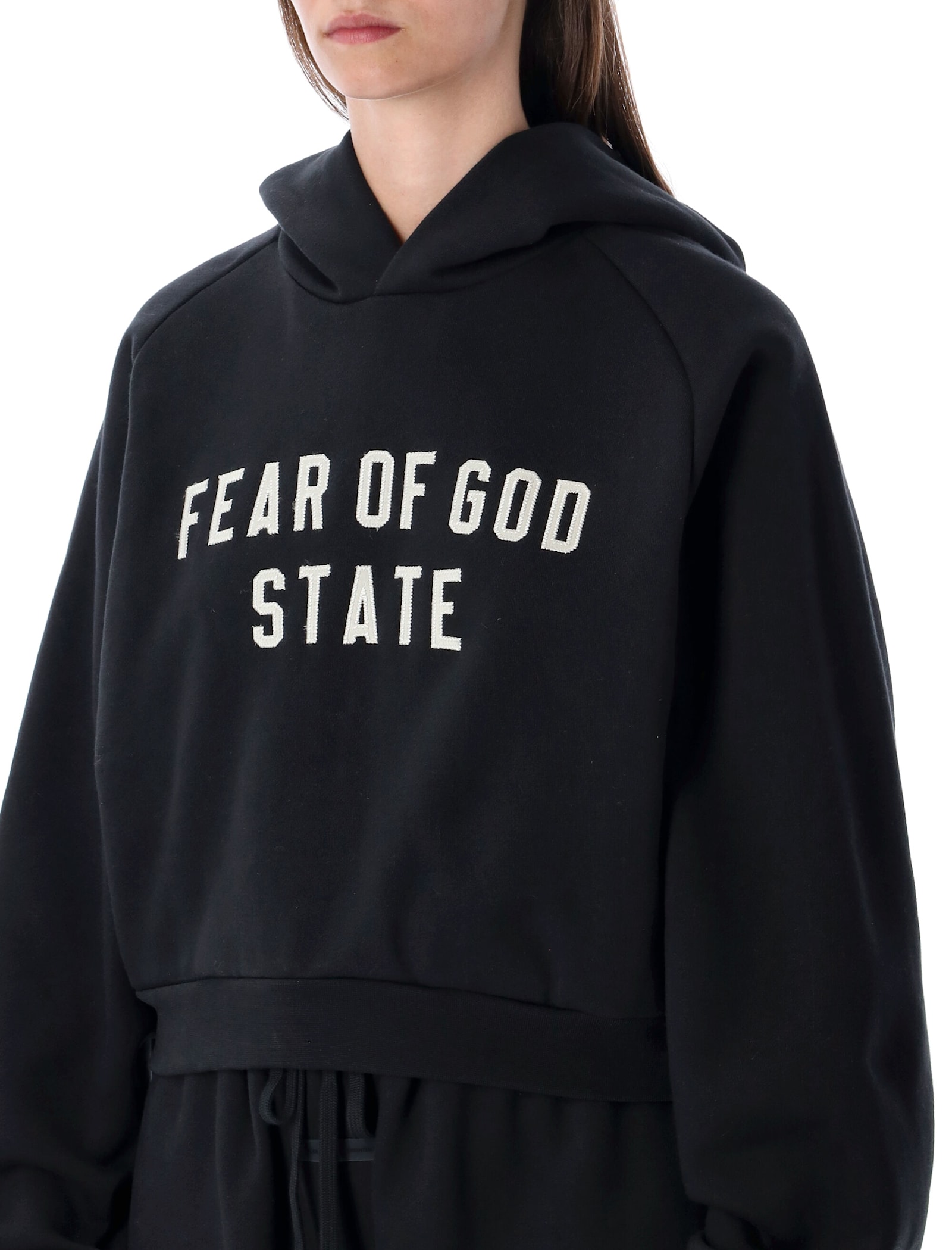 Fear Of God Fleece Raglan Crewneck Sweatshirt In Black