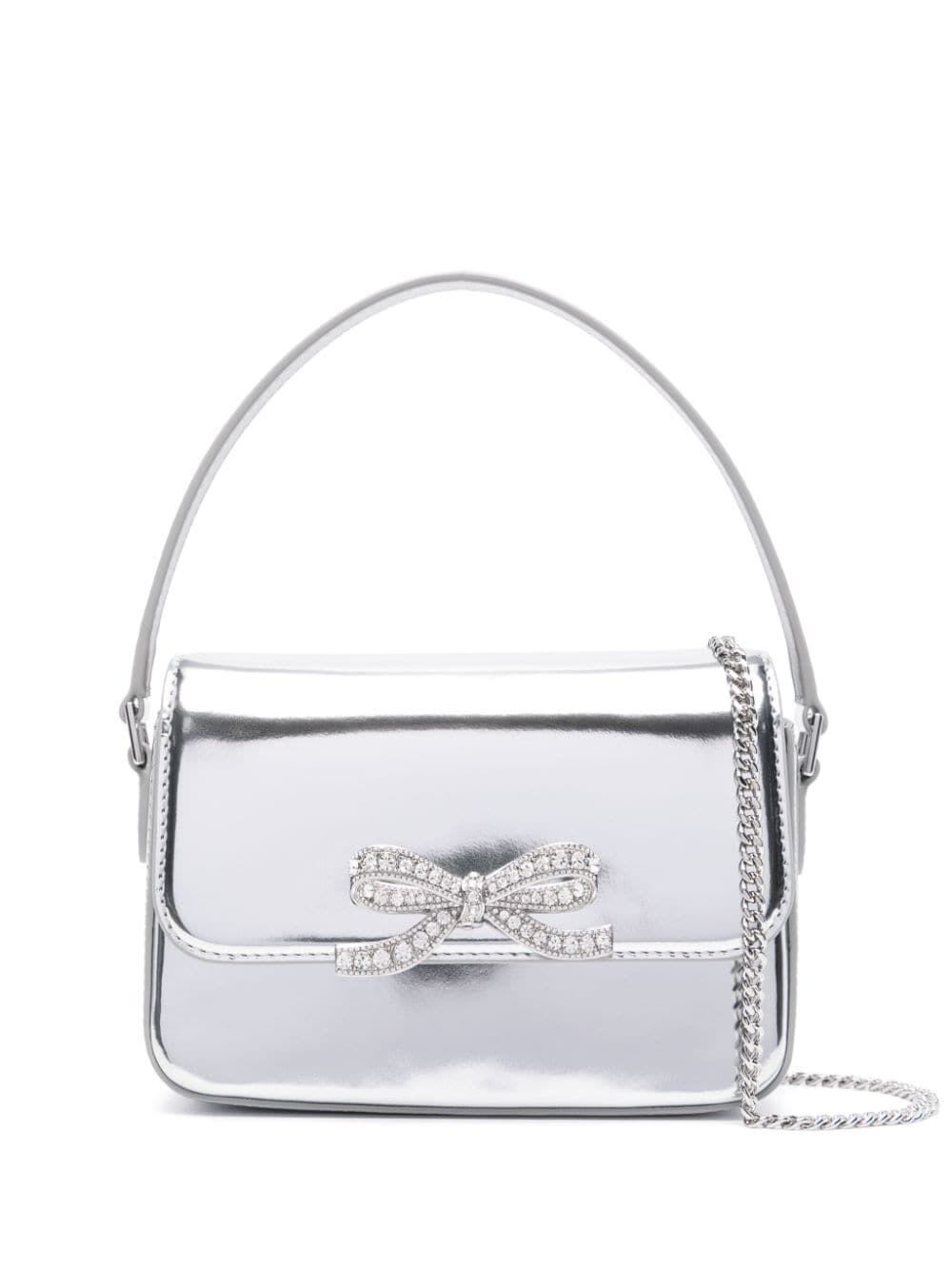 Shop Self-portrait Silver Leather Micro Bag In Sil Silver