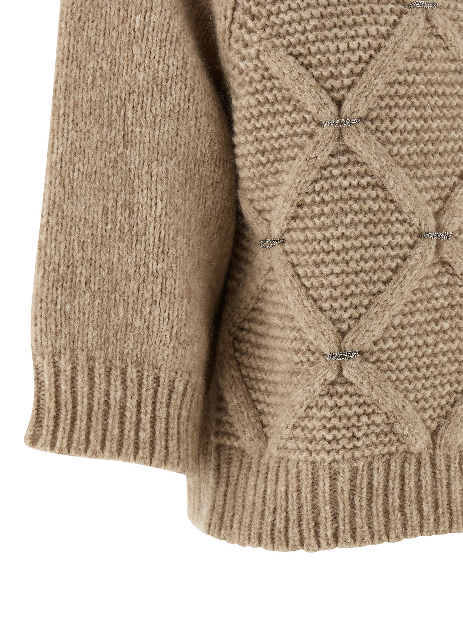 Peserico Diamond Pattern Knit Sweater With Raglan Sleeves In Brown