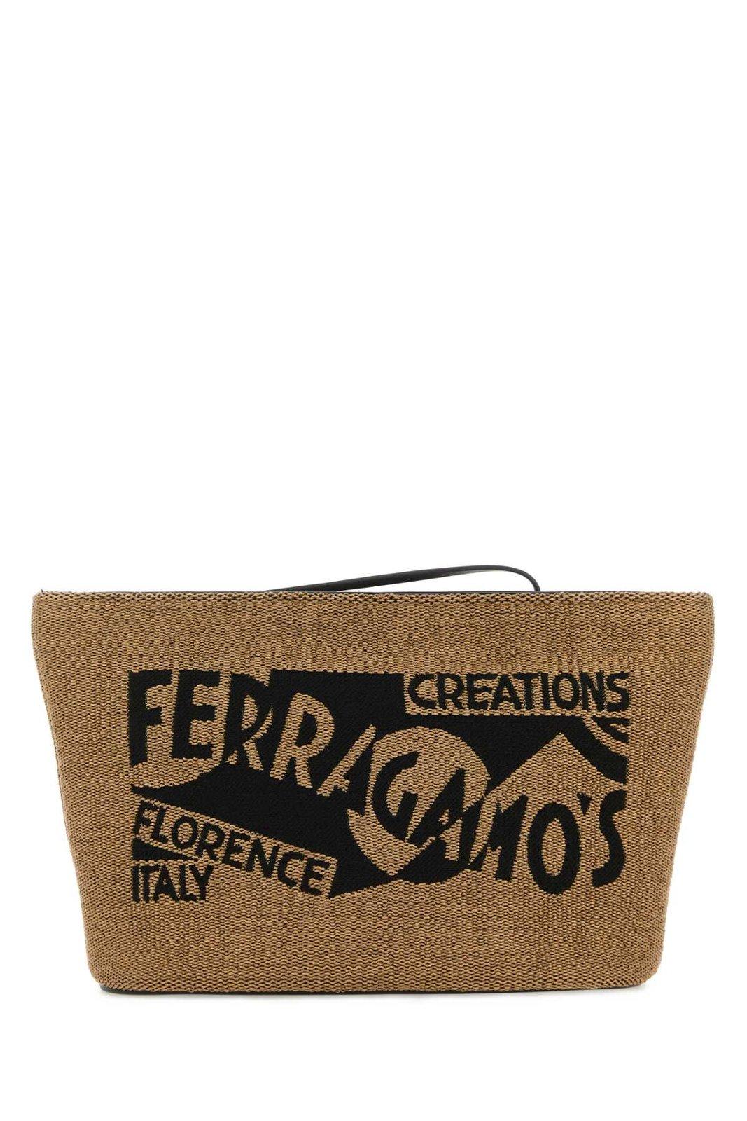 Shop Ferragamo Venna-logo Zipped Clutch Bag In Brown