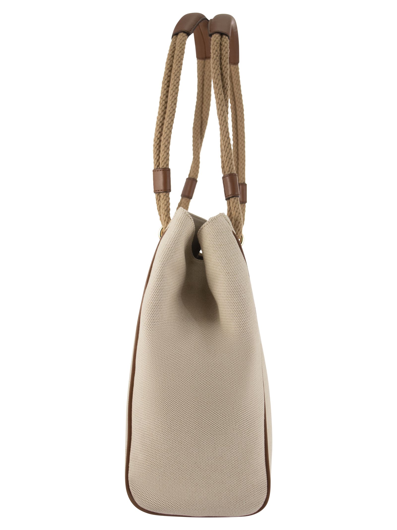 Shop Michael Kors Talia - Fabric Shoulder Bag In Sand