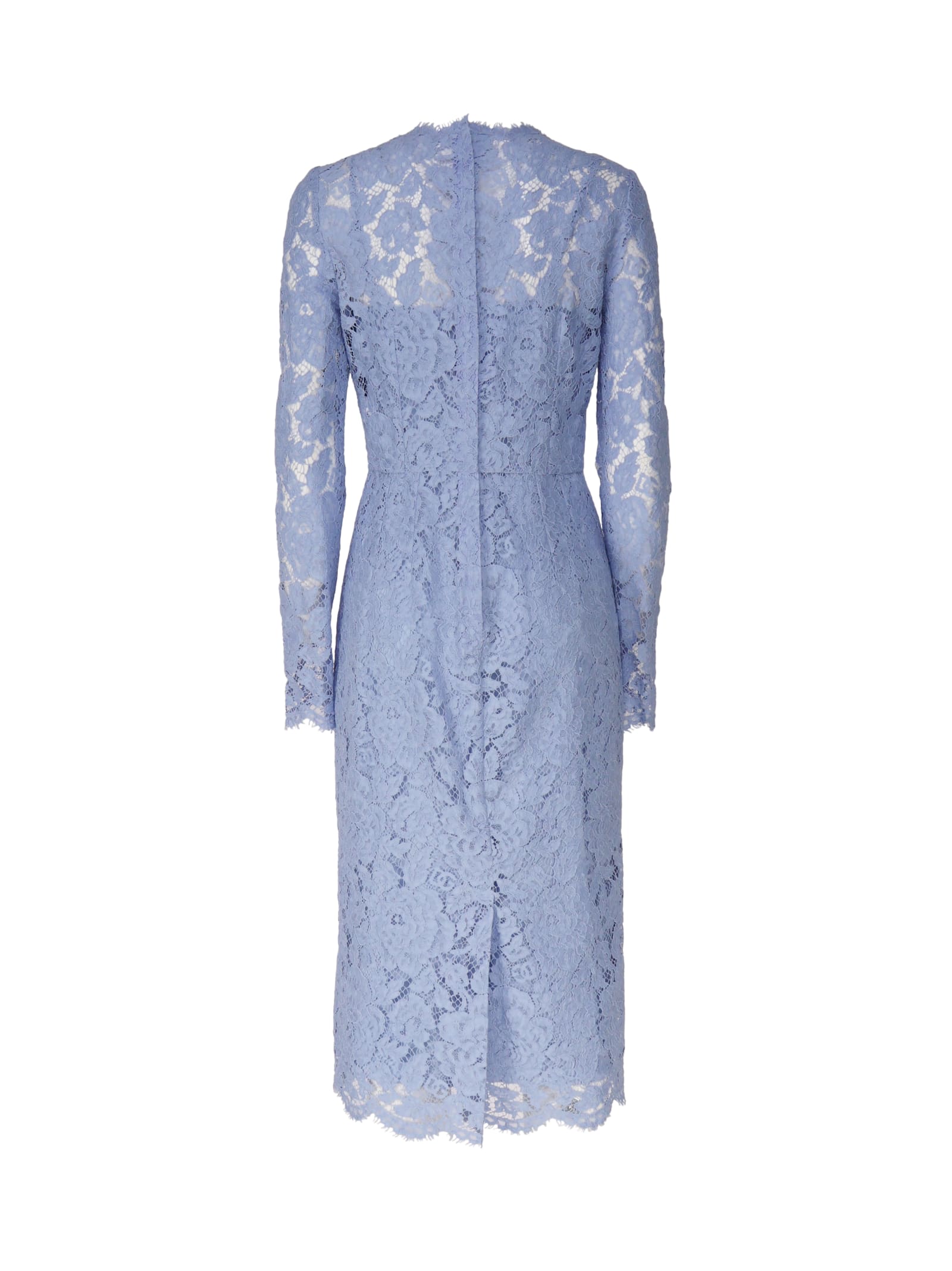 Shop Dolce & Gabbana Longuette Dress Made Of Lace In Wisteria