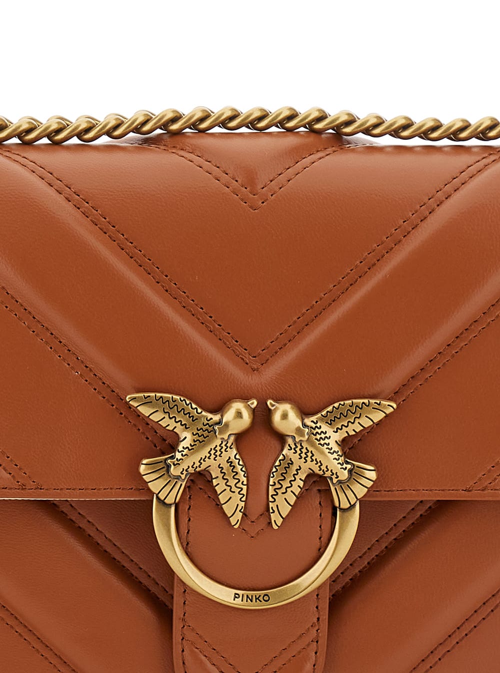 Pinko Love One Leather Shoulder Bag In Leather Brown