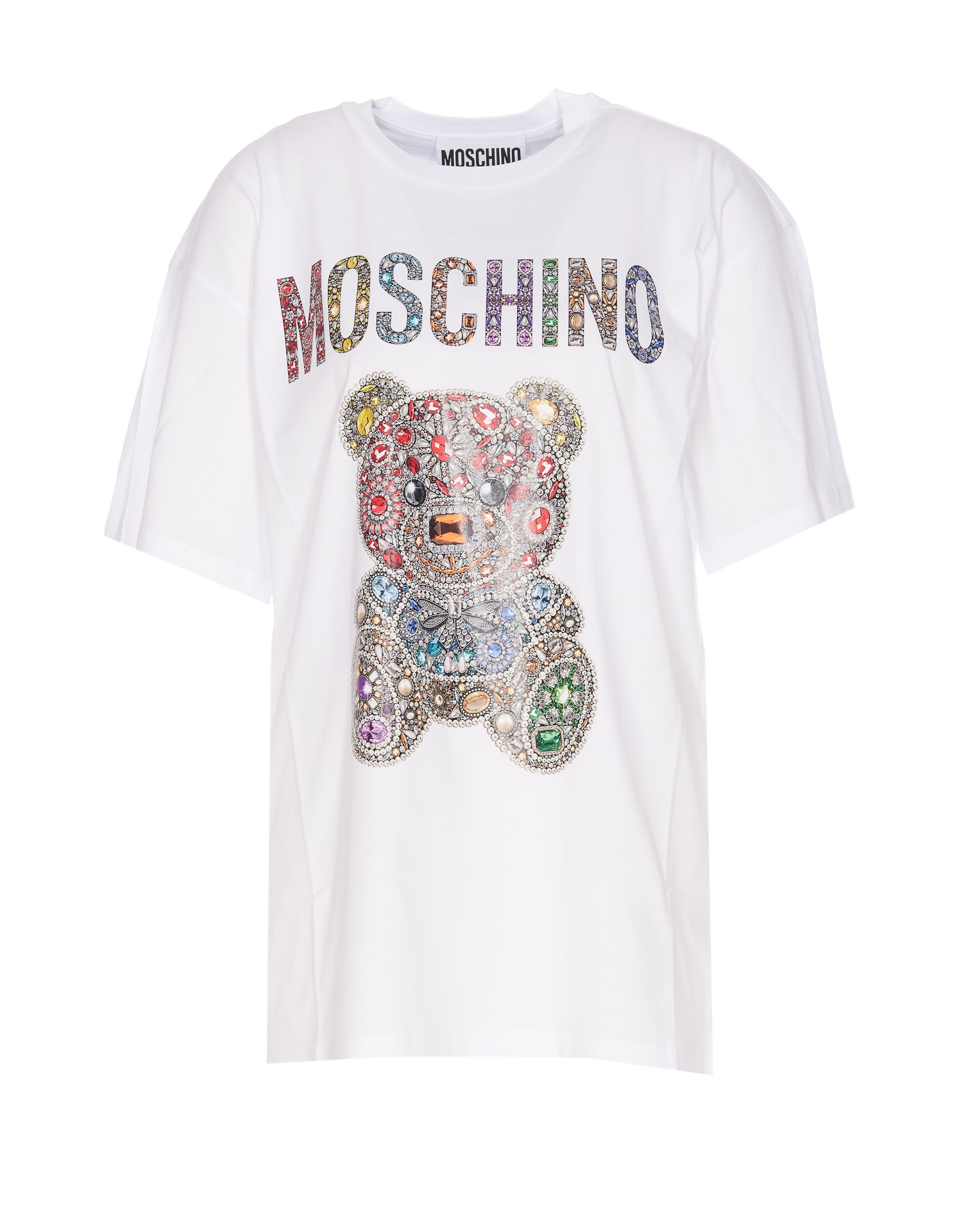 Shop Moschino Teddy Print Logo T-shirt In Bianco