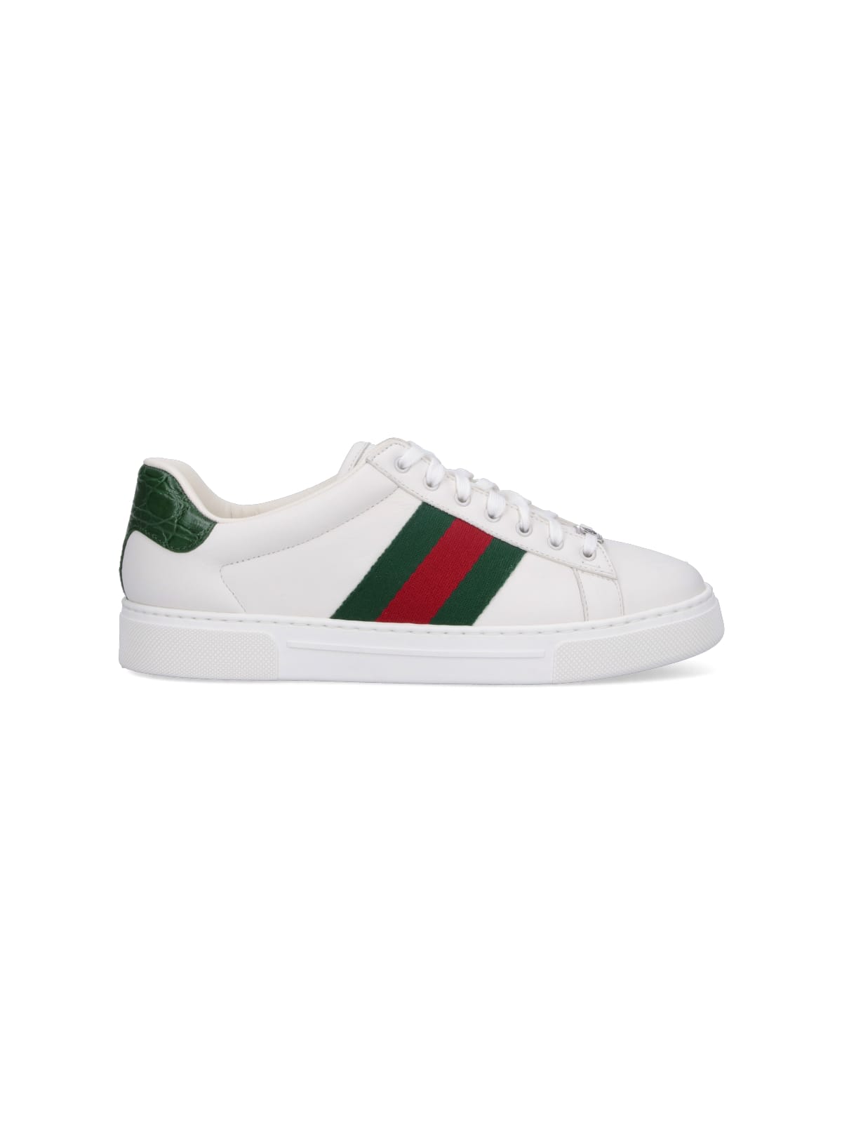 Gucci Ace Leather Sneakers With Lateral Web Band In White