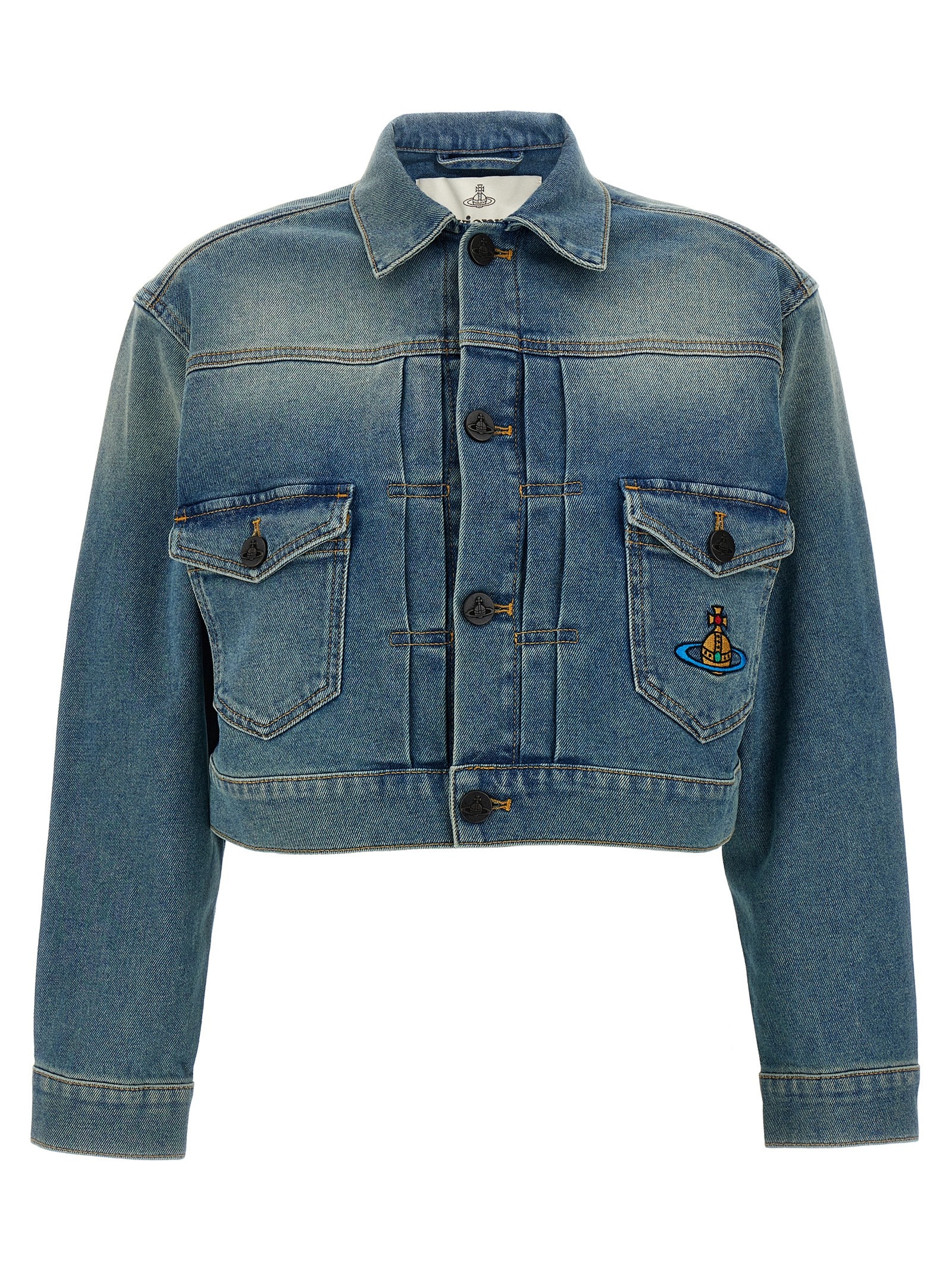 Shop Vivienne Westwood Marlene Cropped Jacket In Blue