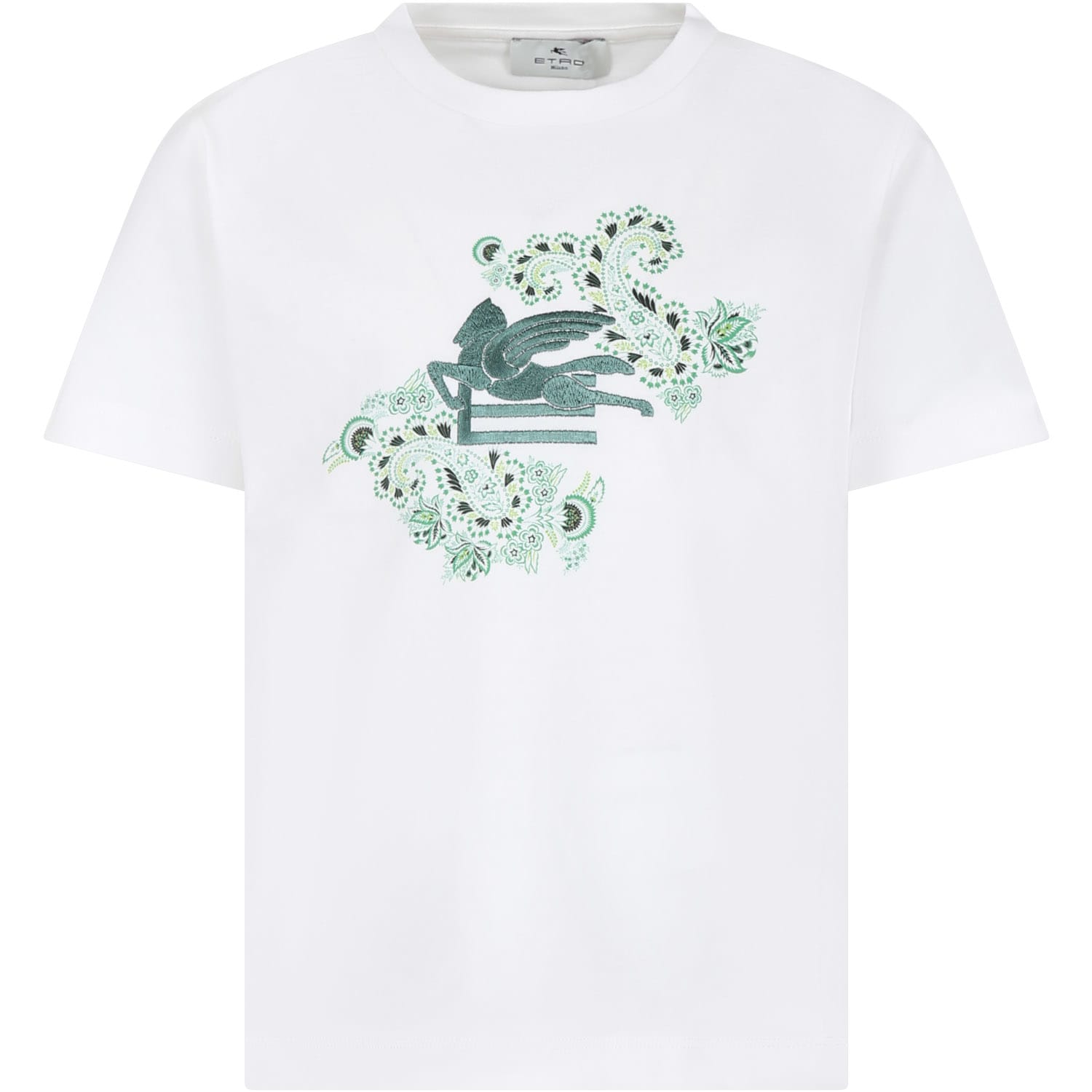 Shop Etro White T-shirt For Kids With Logo And Paisley Pattern In Ivory