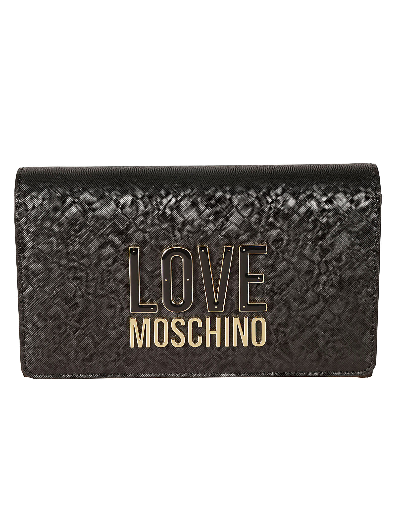 Shop Love Moschino Logo Embossed Flap Shoulder Bag In Black