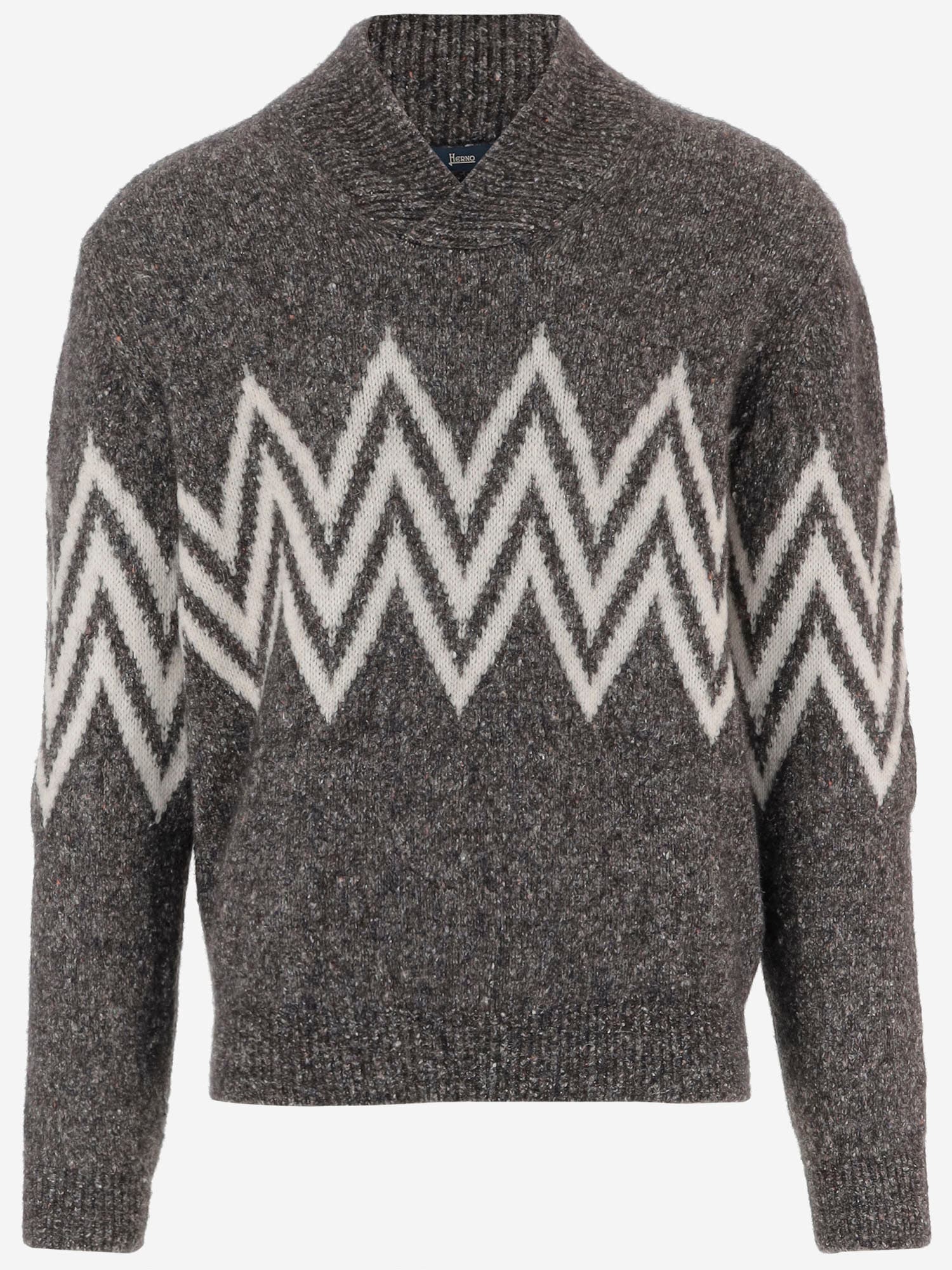 Herno Zigzag-pattern Collared Sweater In Gray