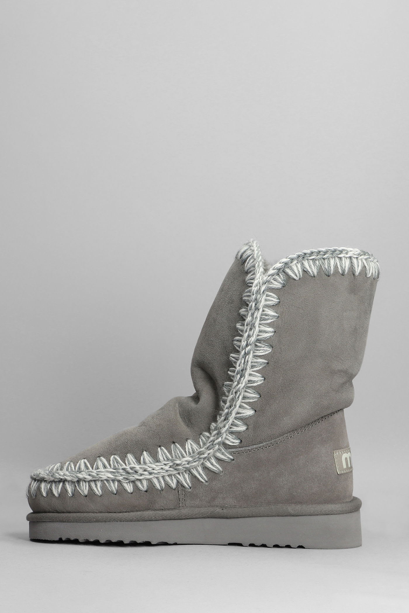 Mou Eskimo 24 Low Heels Ankle Boots In Grey Suede In Gray