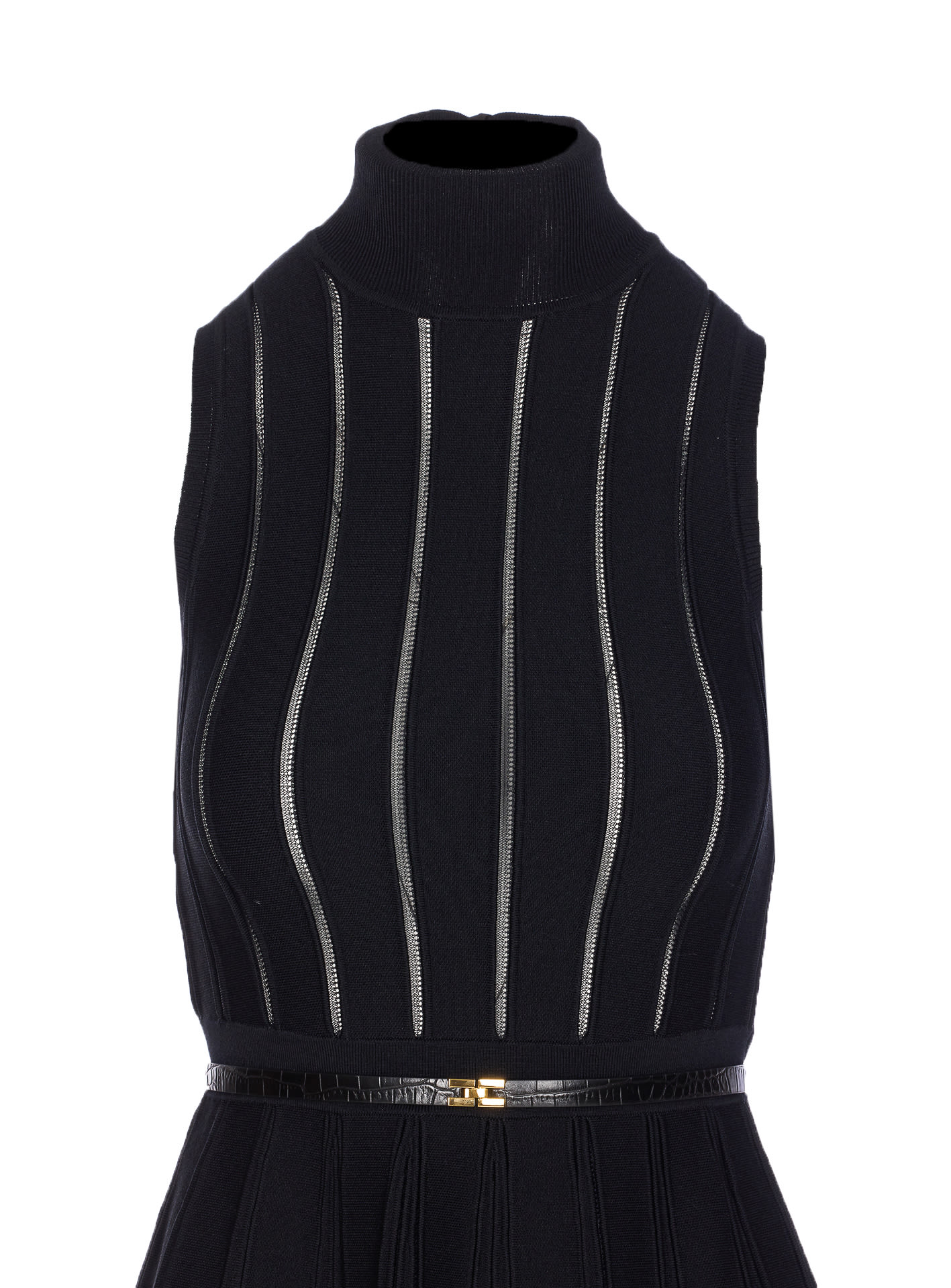 Elisabetta Franchi Knitted Dress With Belt And Stripes In Black