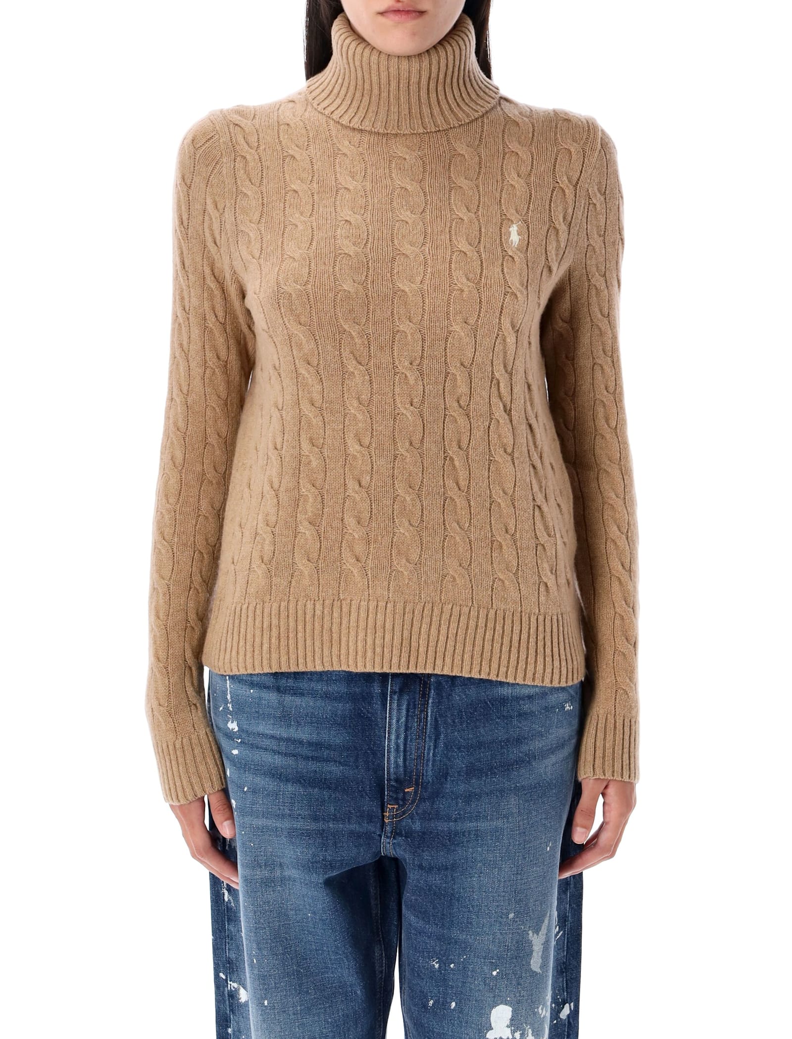 Polo Ralph Lauren Wool And Cashmere Cable-knit Turtleneck In Brown