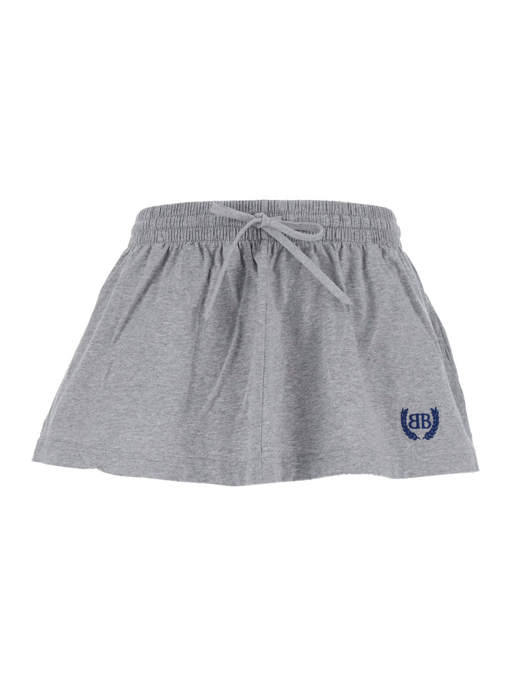 Grey Miniskirt With Logo Embroidery On The Front And Elastic Drawstring Waist In Cotton Woman