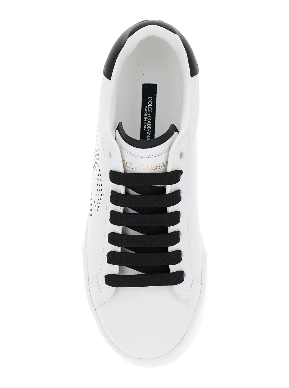 Shop Dolce & Gabbana Portofino White Low Top Sneakers With Perforated Dg Logo In Leather Woman