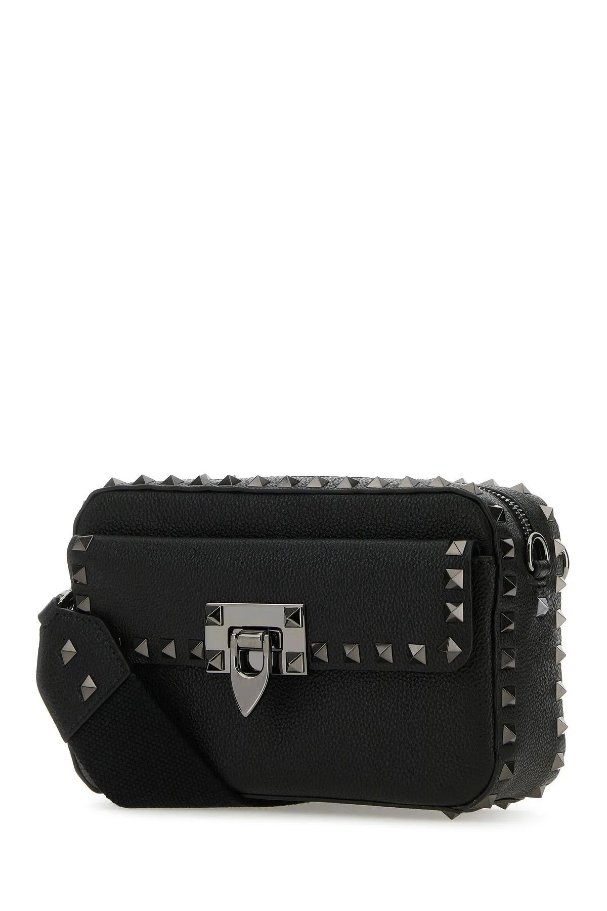 Shop Valentino Black Leather Rockstud Crossbody Bag