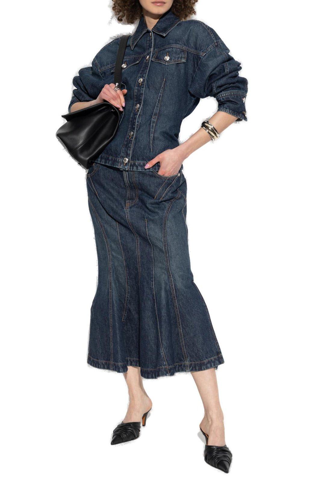 SPORTMAX CASA FLARED DENIM MIDI SKIRT